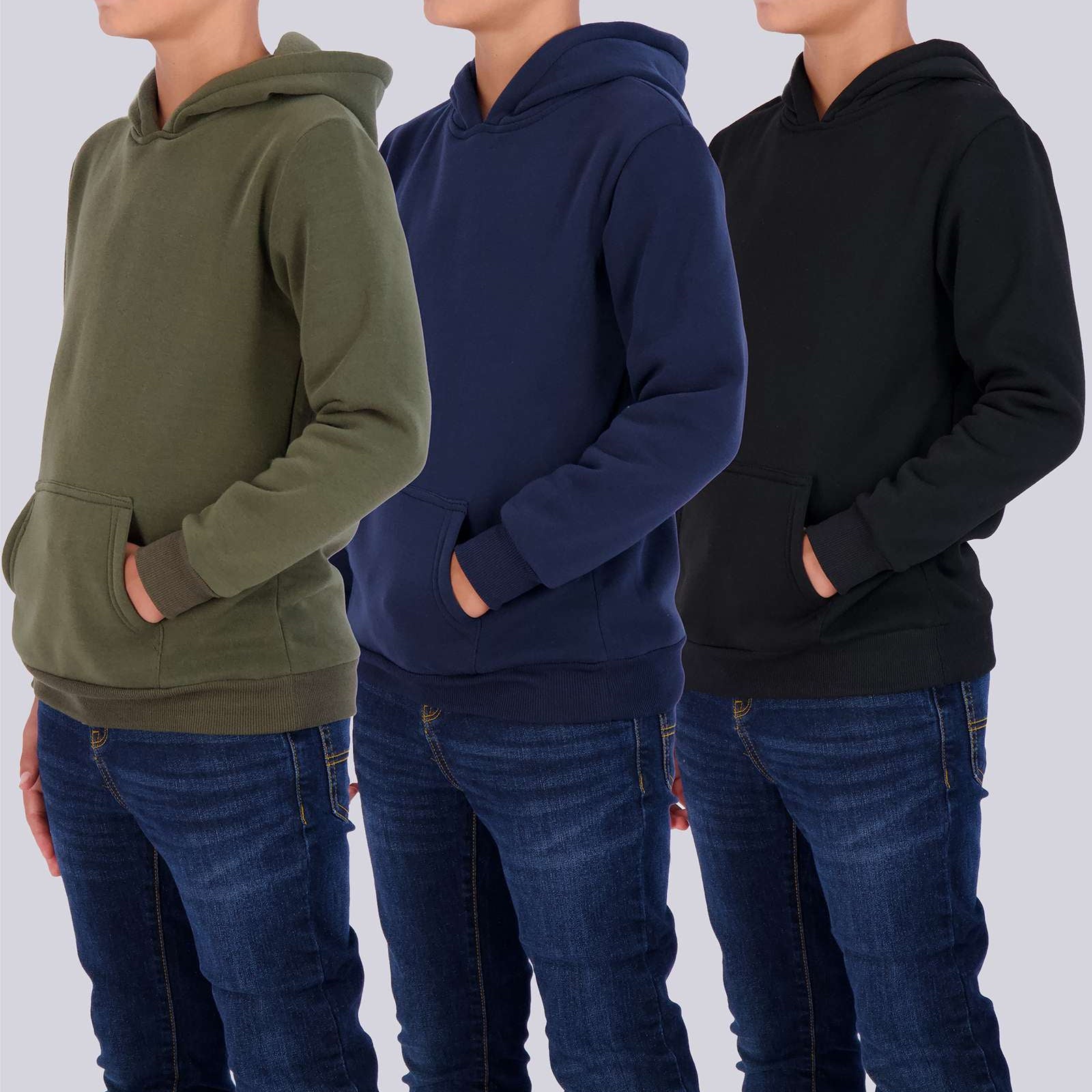 3 Pack: Boys Fleece Pullover Hoodie Sweatshirt