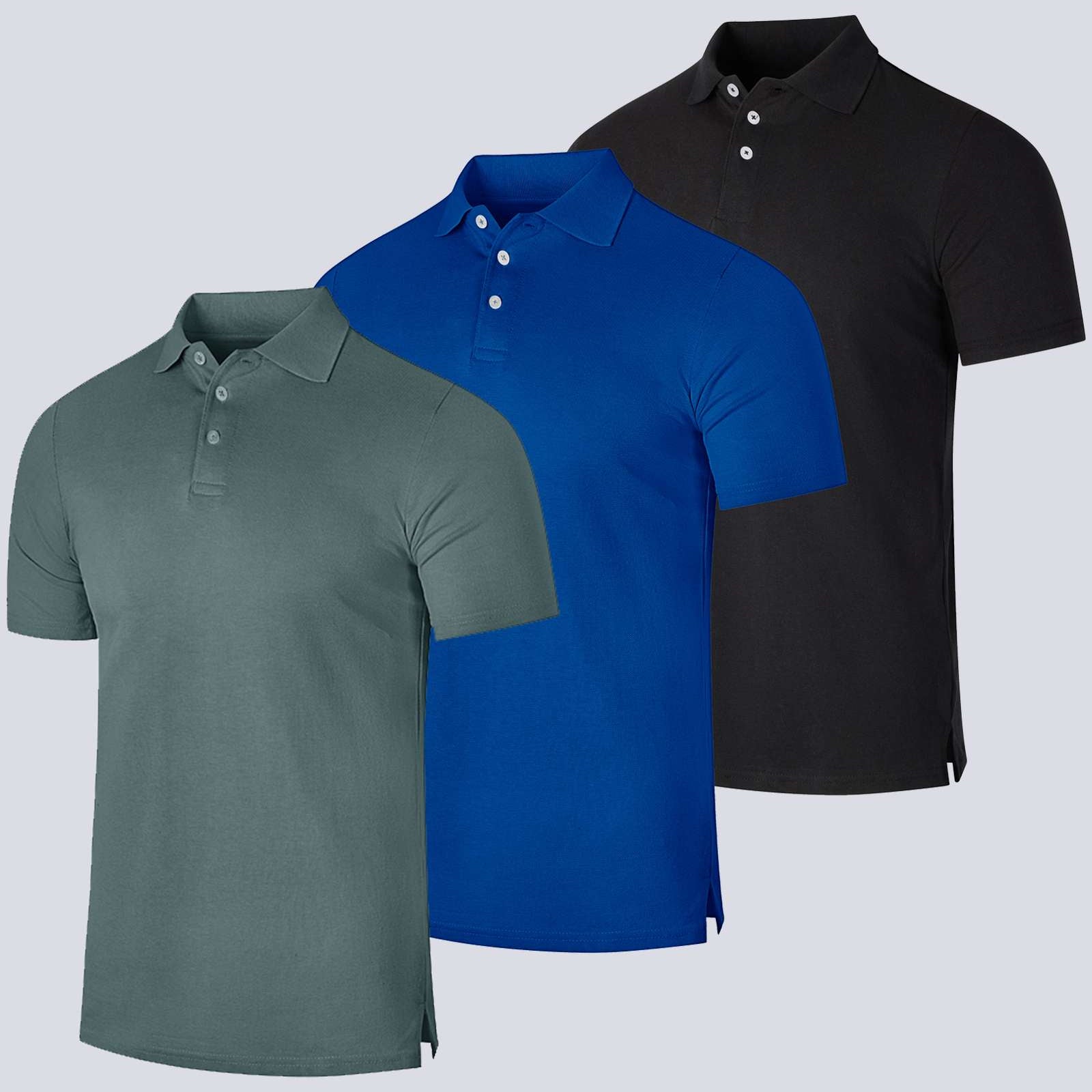 3 Pack: Mens Cotton Pique Short Sleeve Polo Shirt