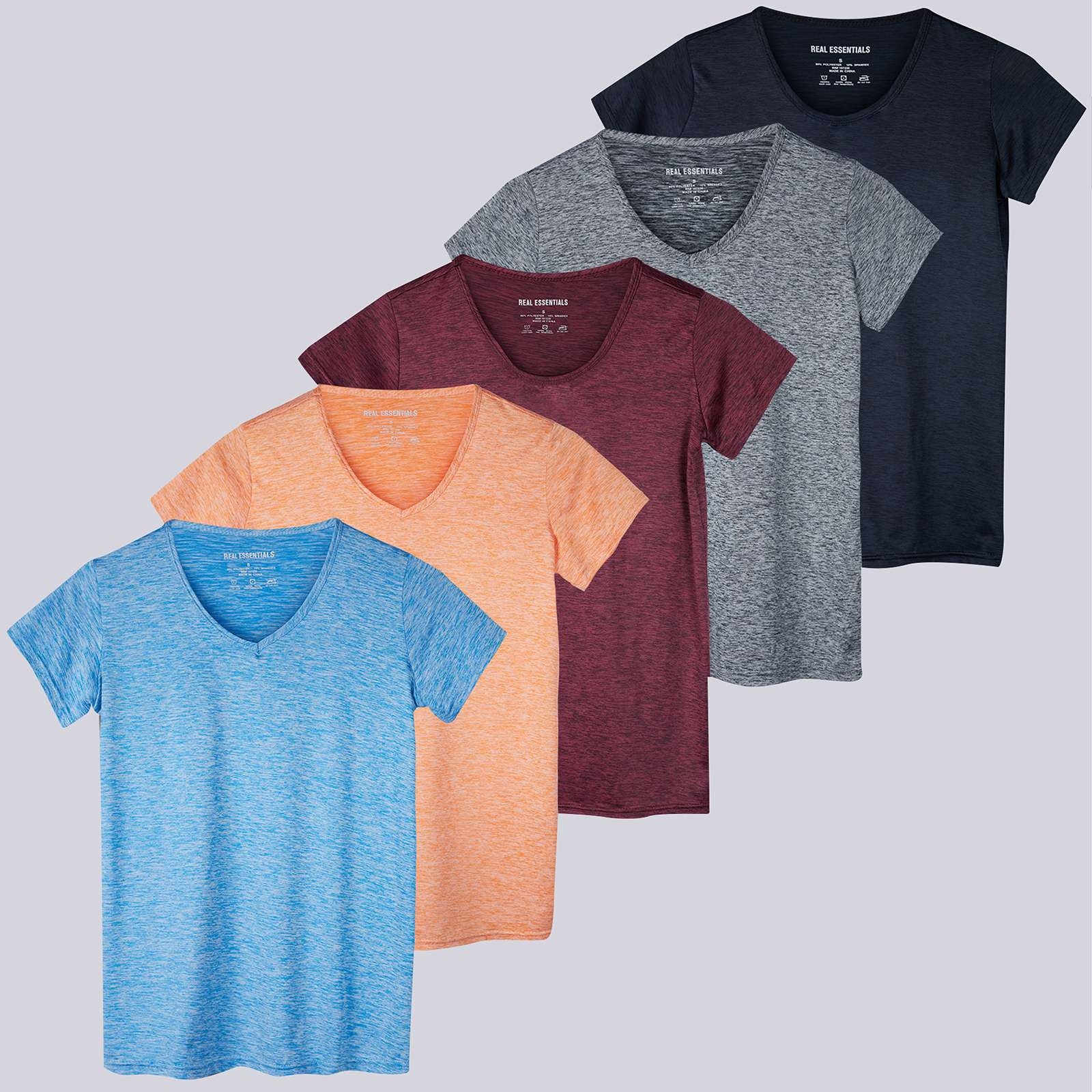 5 Pack: Womens Short Sleeve Dry-Fit V-Neck T-Shirt