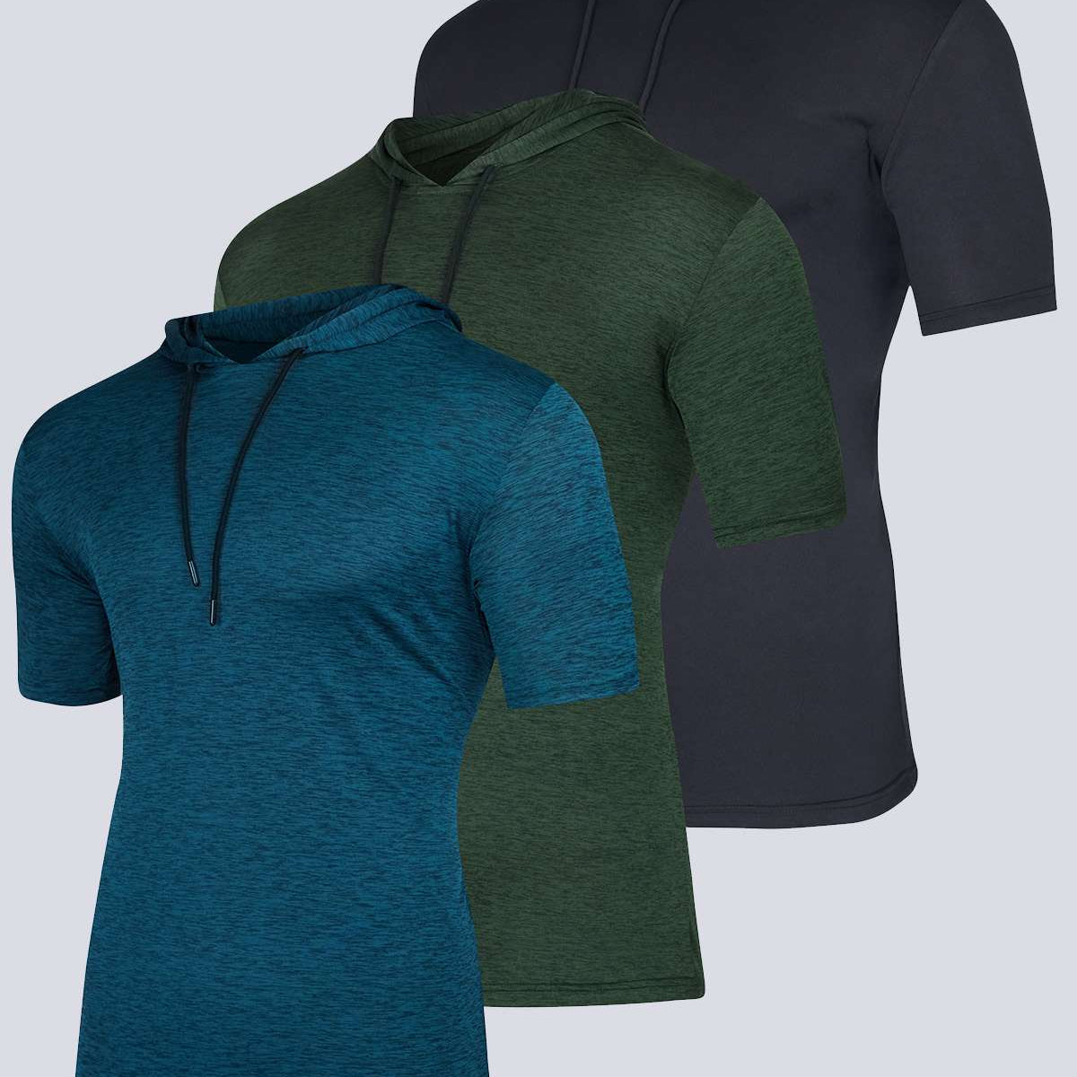 3 Pack: Mens Dry Fit Short Sleeve Active Hoodie Pullover (Available In Big & Tall)