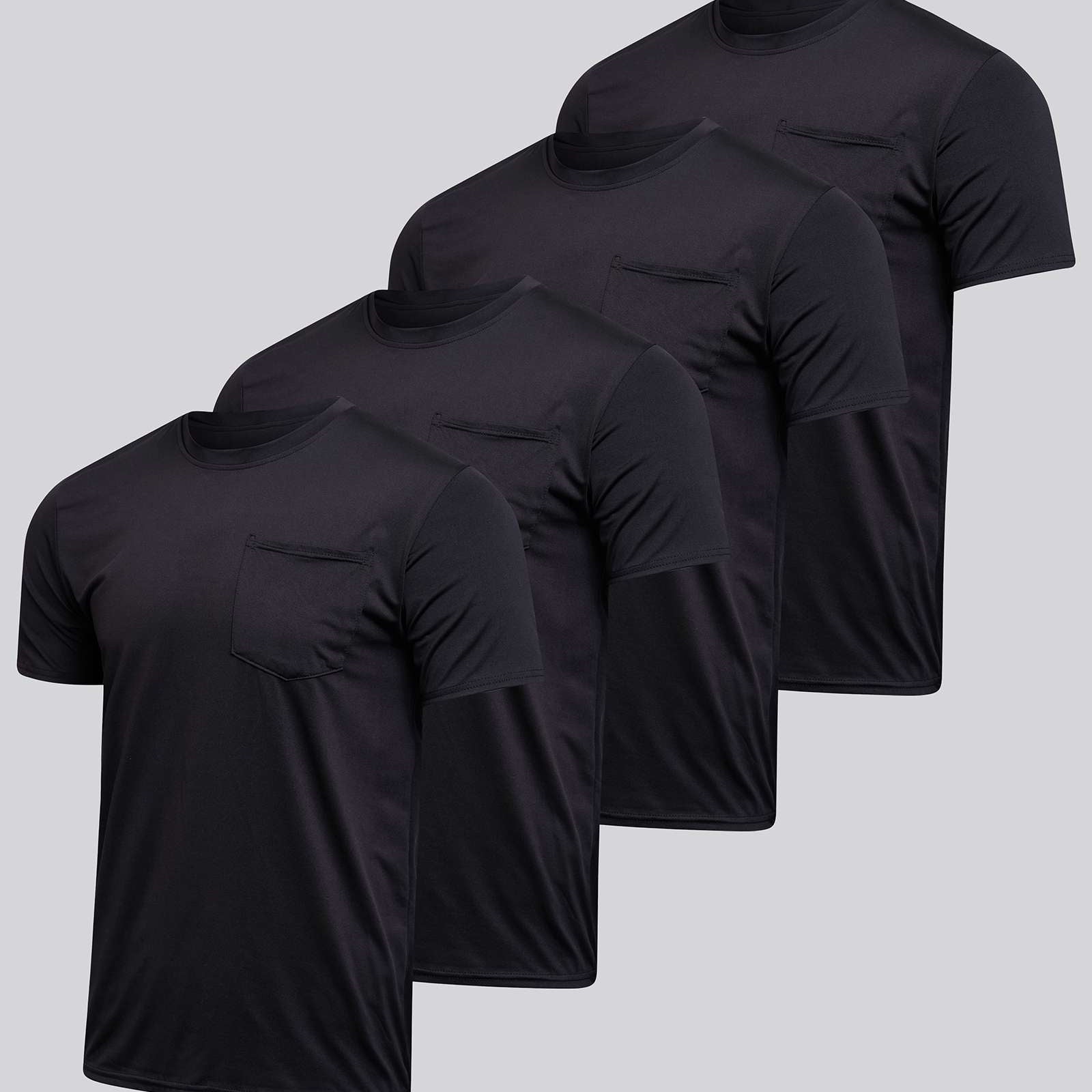 4 Pack: Mens Dry-Fit Active Pocket Short Sleeve Crew T-Shirts (Available in Big & Tall)