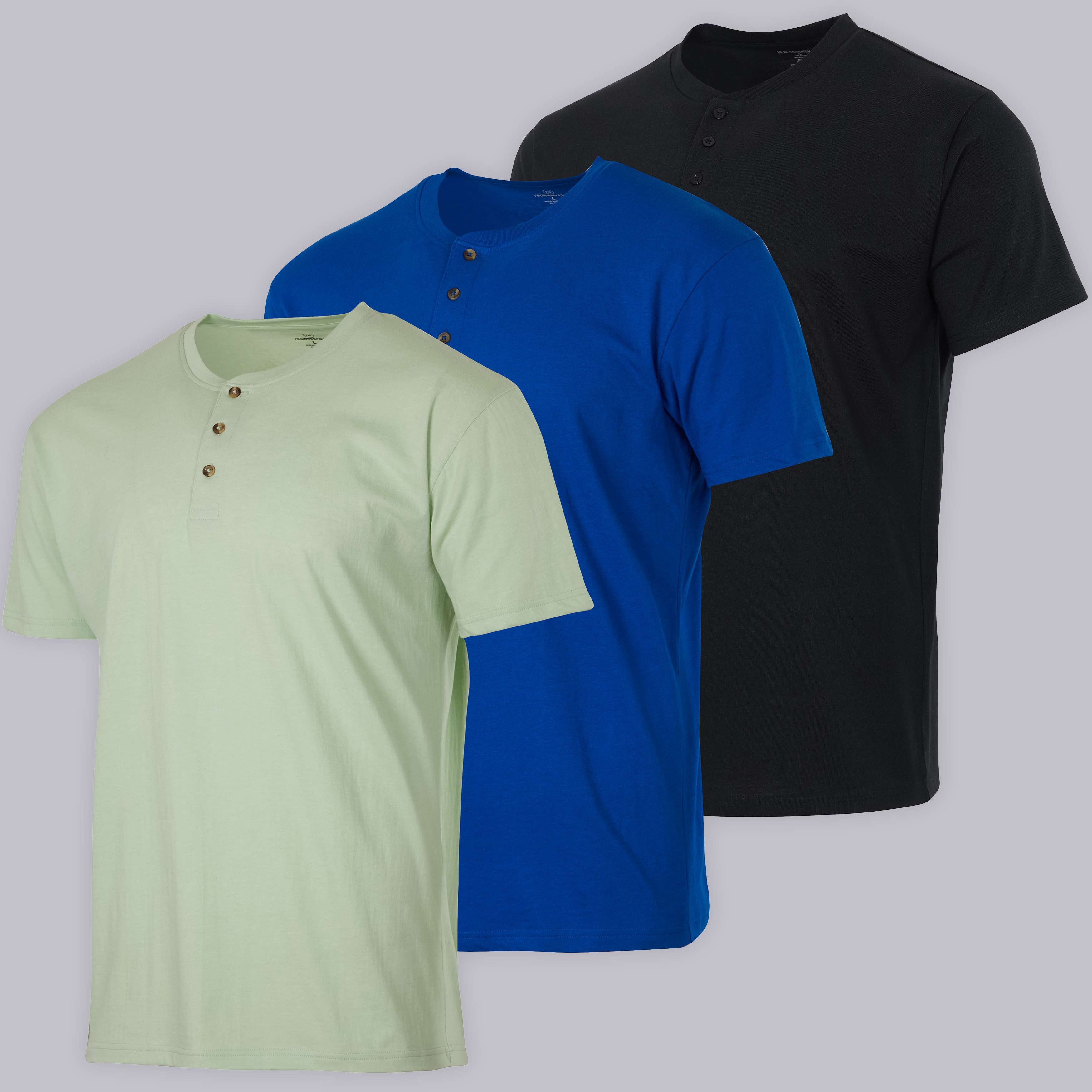3 Pack: Mens Cotton Short Sleeve Henley T-Shirt