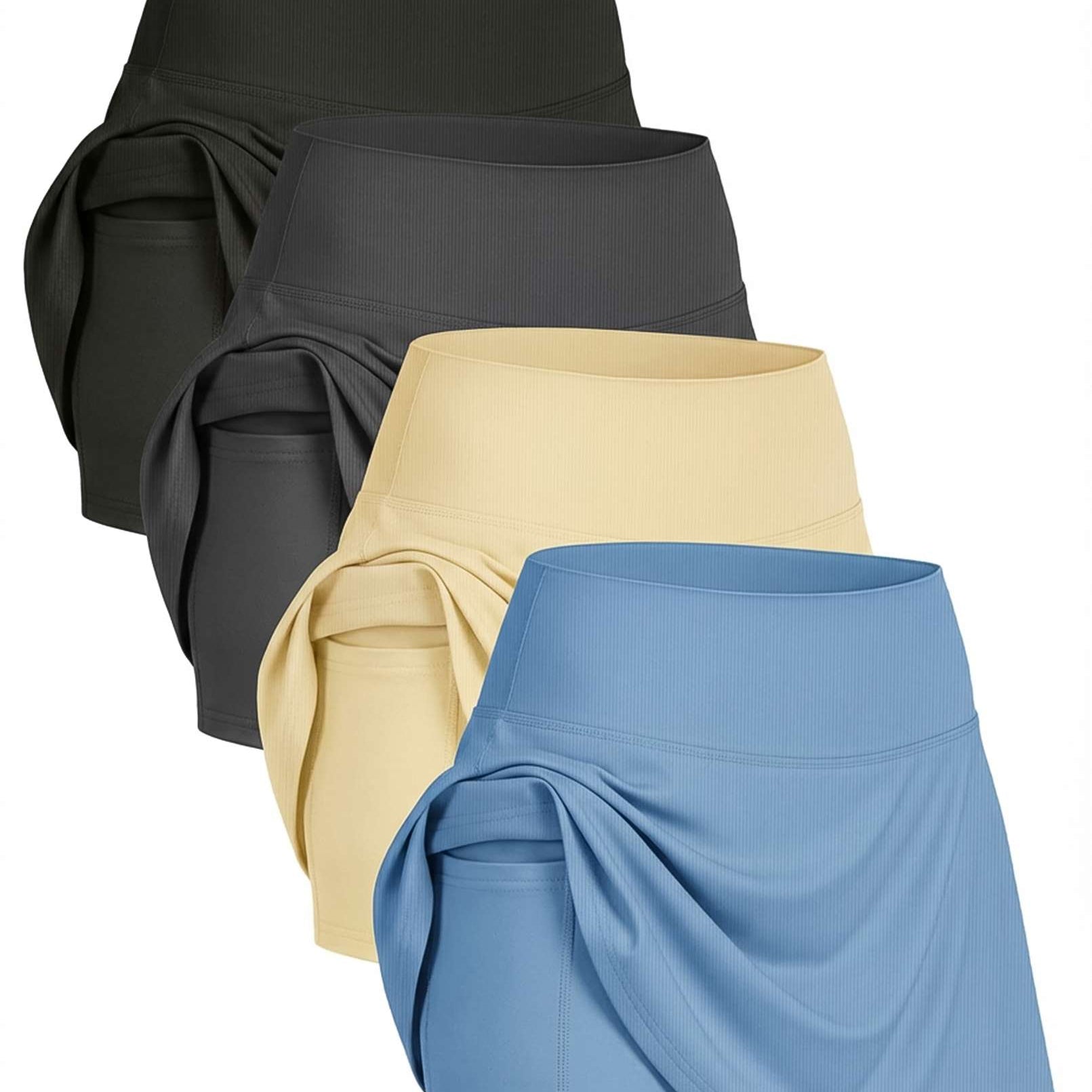 4 Pack: Women's Ribbed Active Skort with Pockets