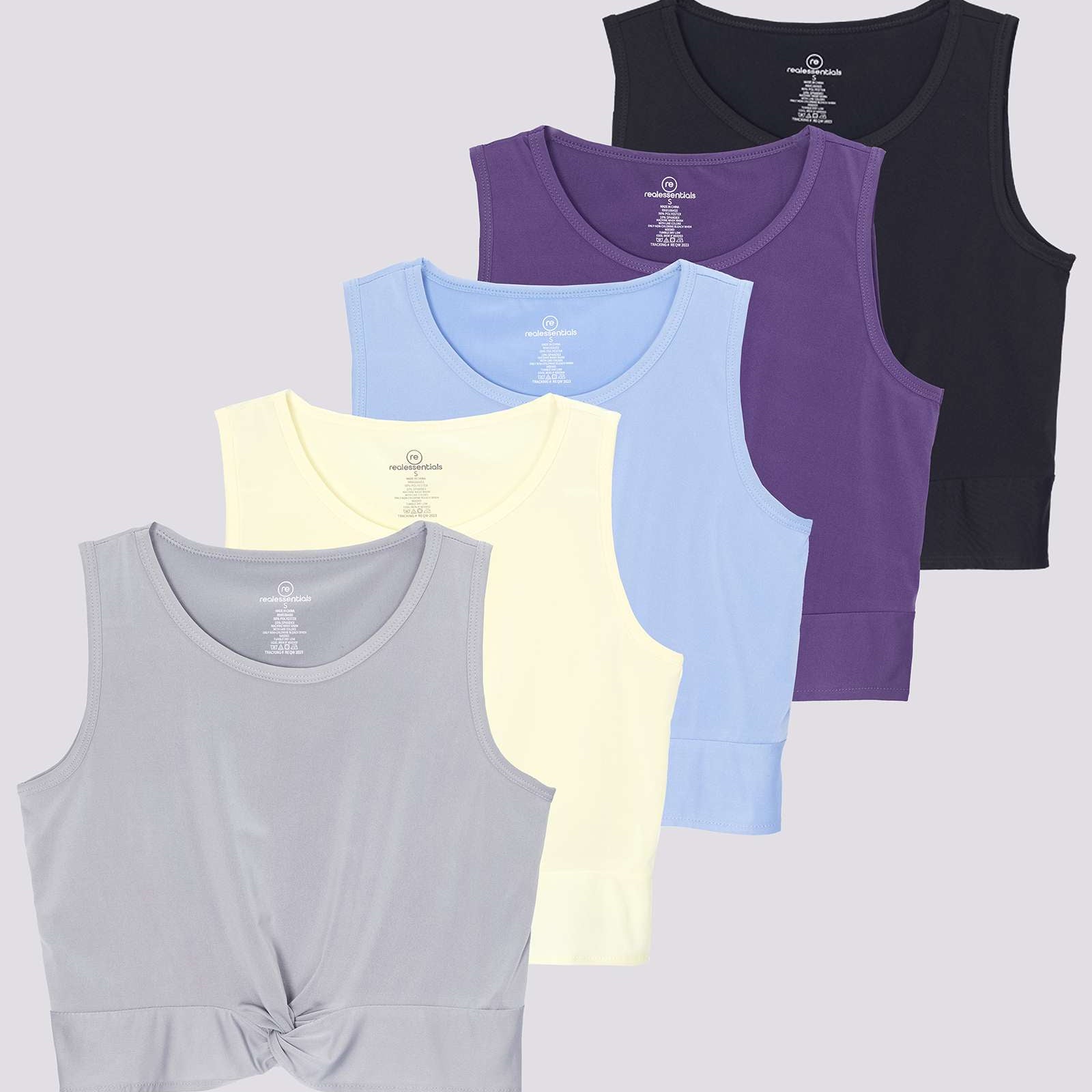 5 Pack: Women's Dry-Fit Twist Front Sleeveless Crop Top