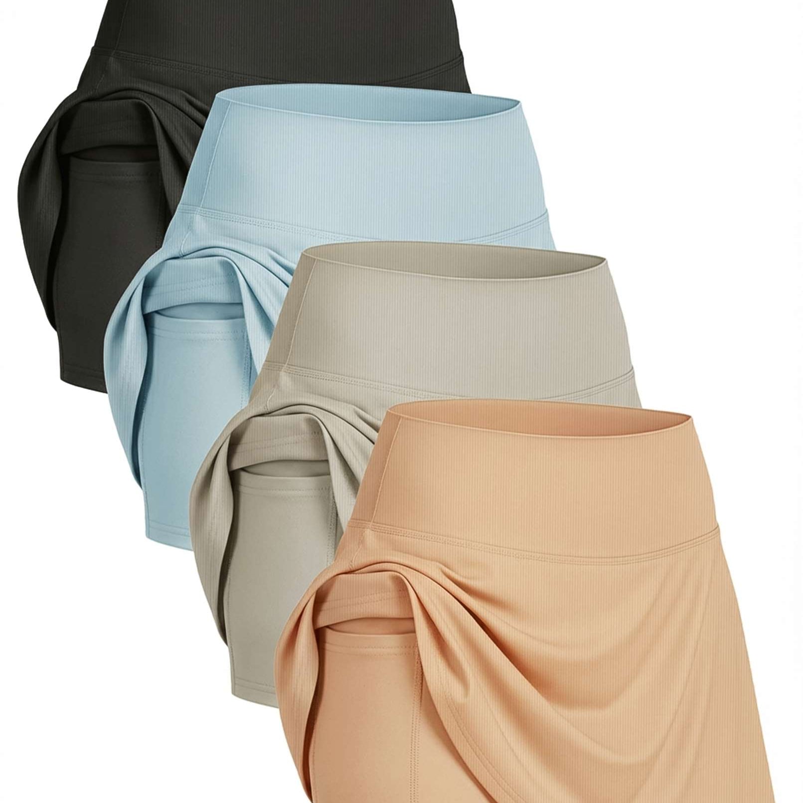 4 Pack: Women's Ribbed Active Skort with Pockets
