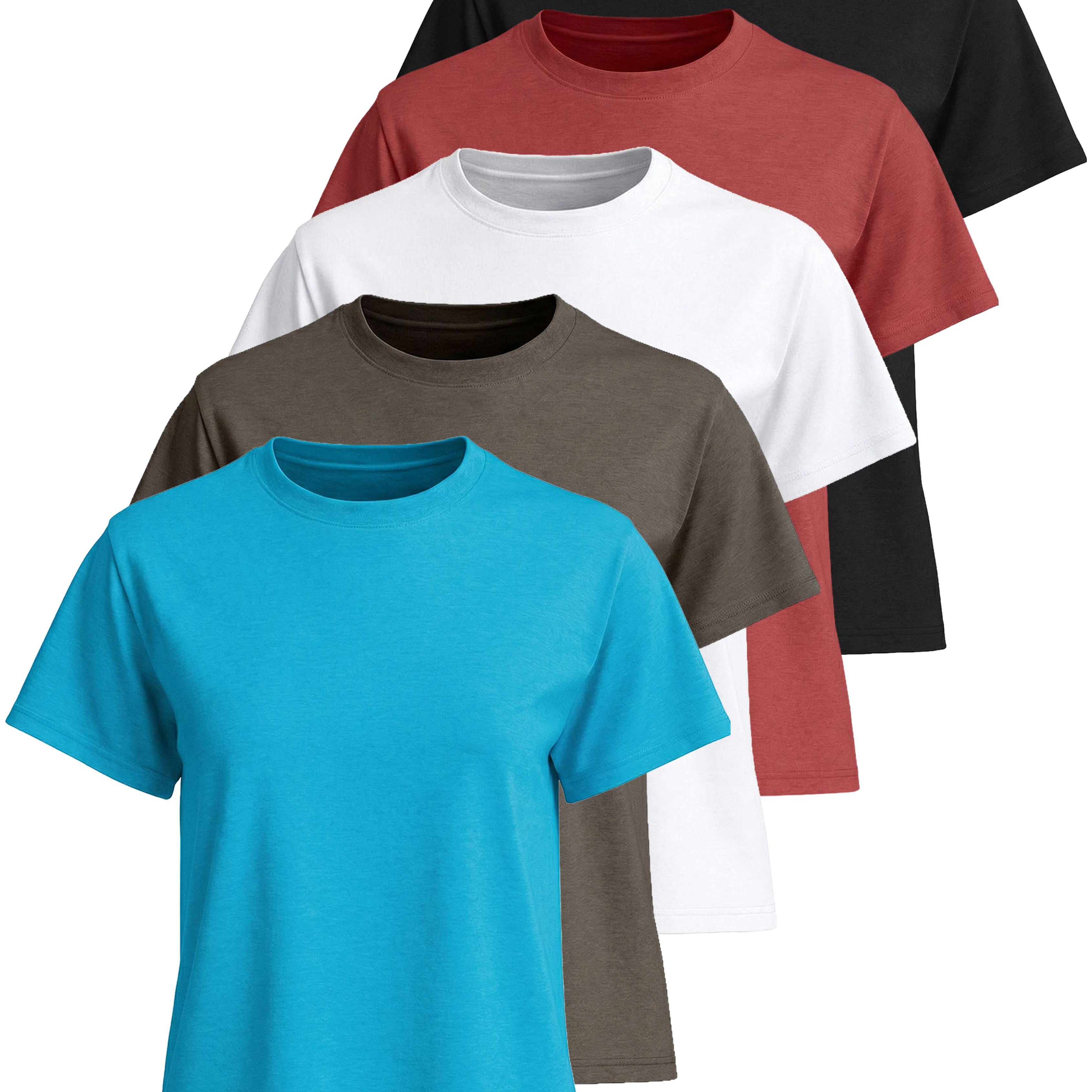 Real Essentials 5 Pack: Women’s 100% Cotton Relaxed Fit Short Sleeve T-Shirts Fashion Trendy Tees (Available in Plus Size)