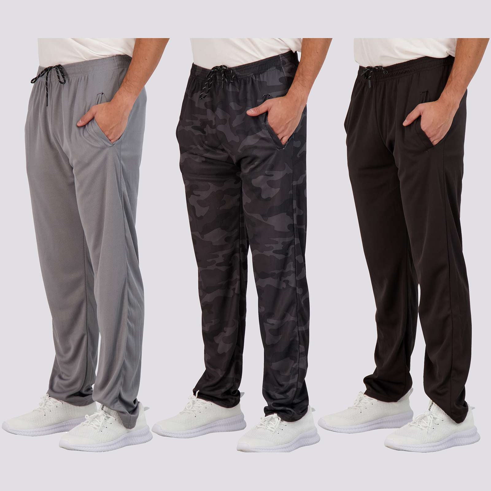 3 Pack: Mens Mesh Active Open Bottom Sweatpants