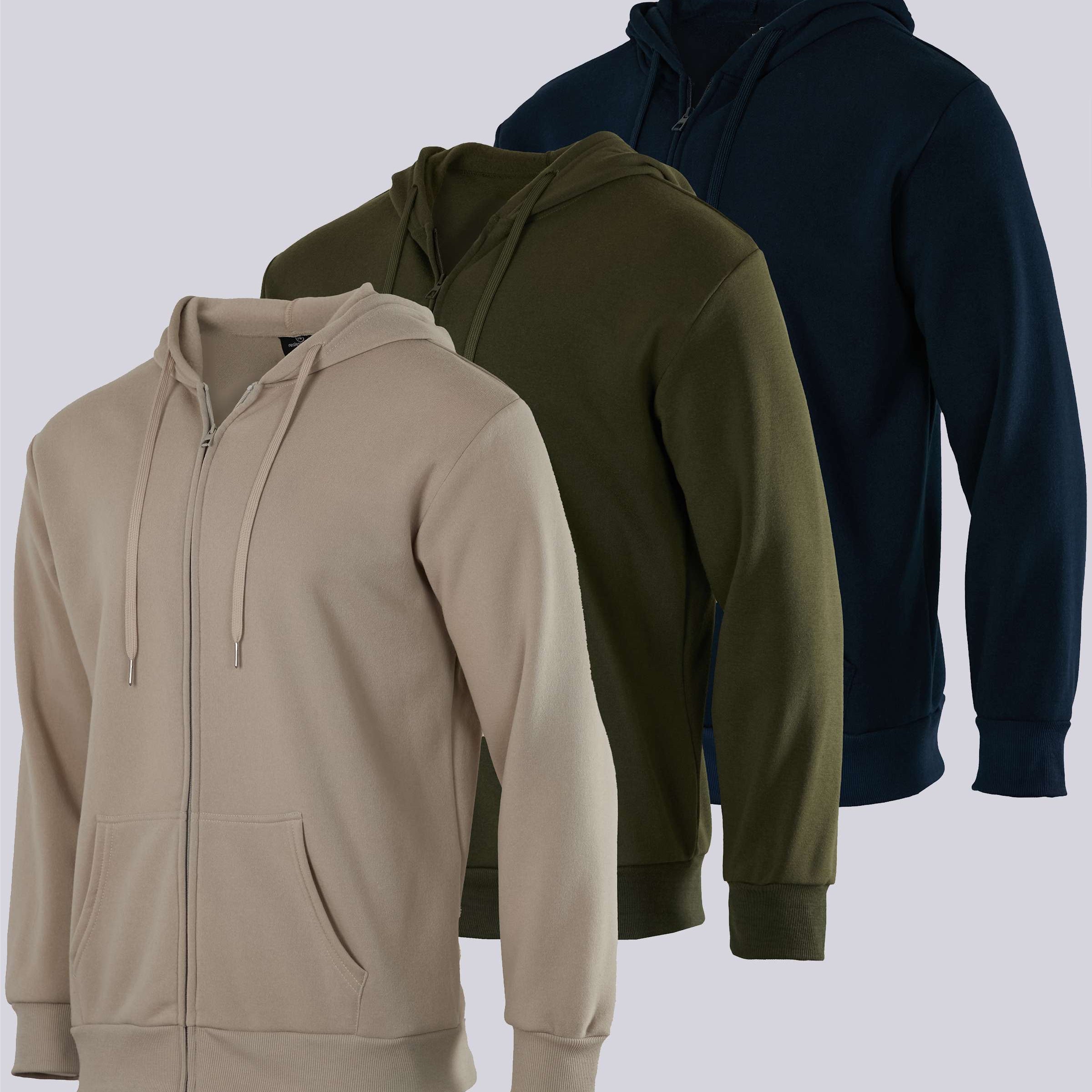 3 Pack: Mens Fleece Full Zip Hoodie Jacket