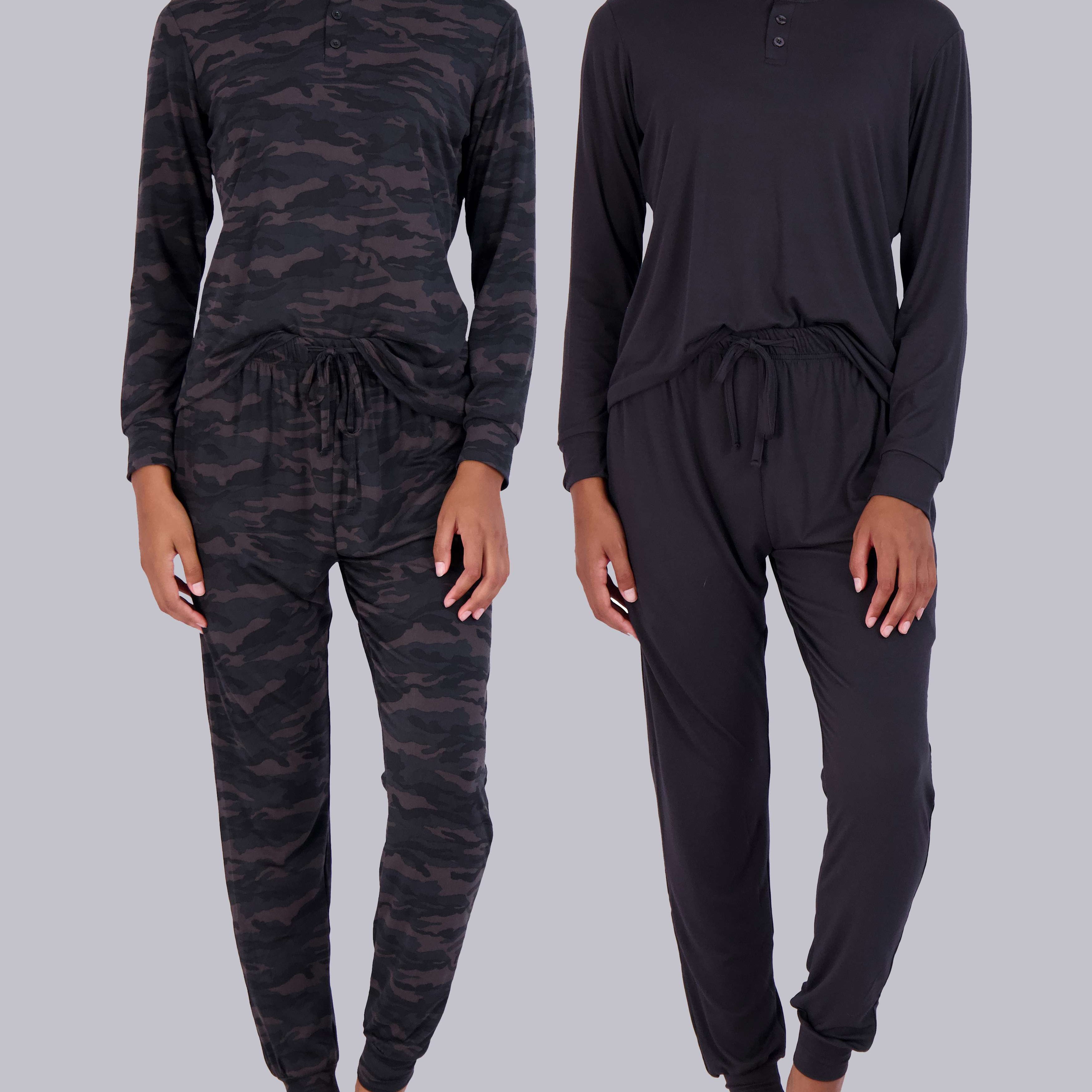 4 Piece: Womens Long Sleeve Henley & Jogger Lounge Pajama Set