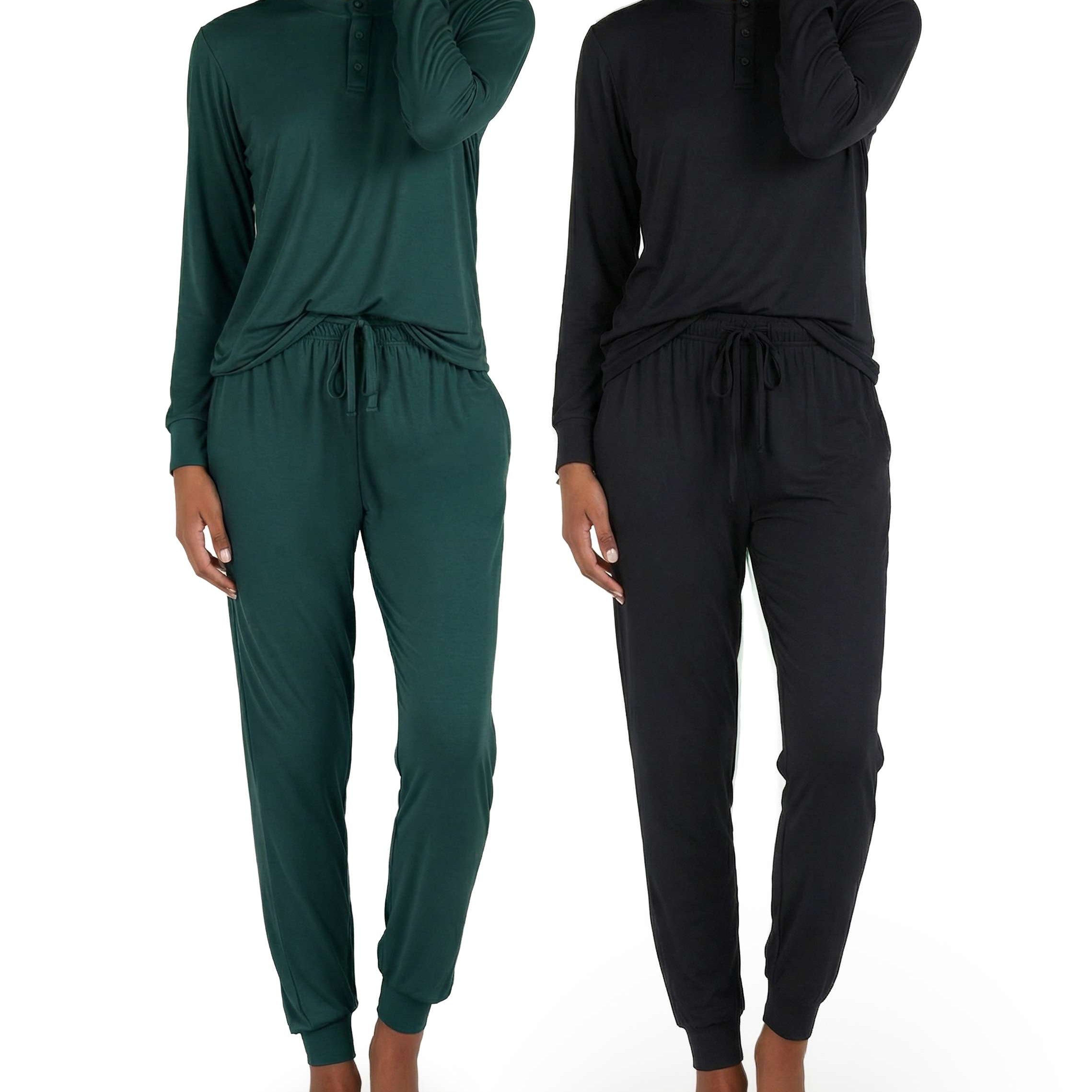 4 Piece: Womens Long Sleeve Henley & Jogger Lounge Pajama Set