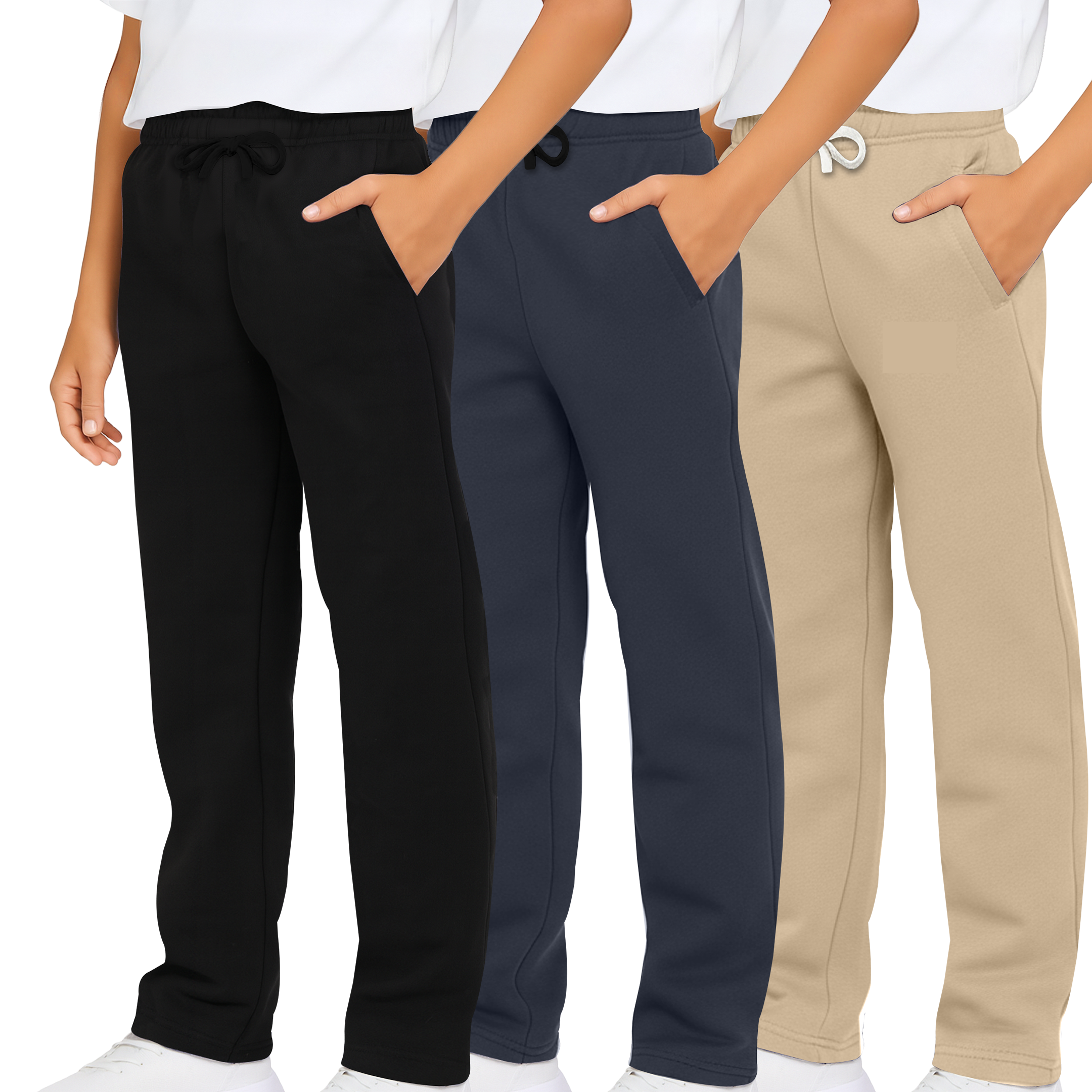 3 Pack: Boys Fleece Open Bottom Sweatpants