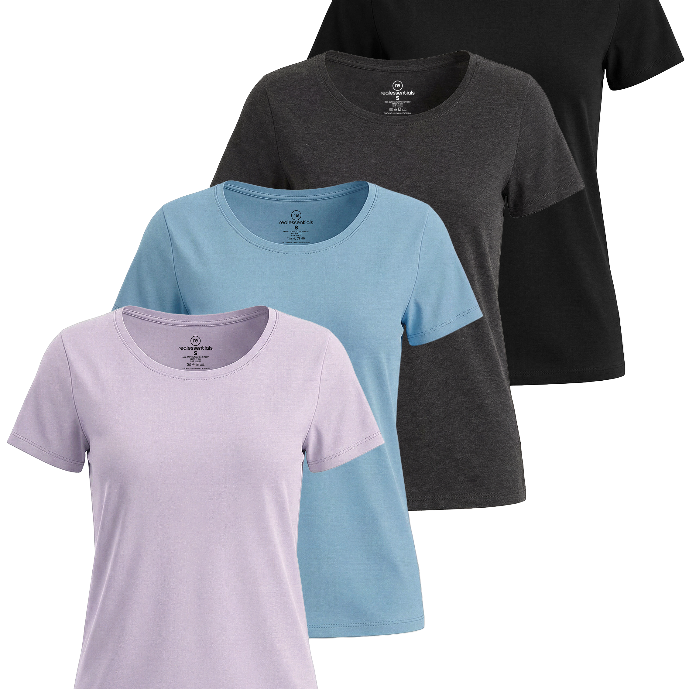 4 Pack: Womens Classic-Fit Cotton Short-Sleeve Scoop Neck T-Shirt