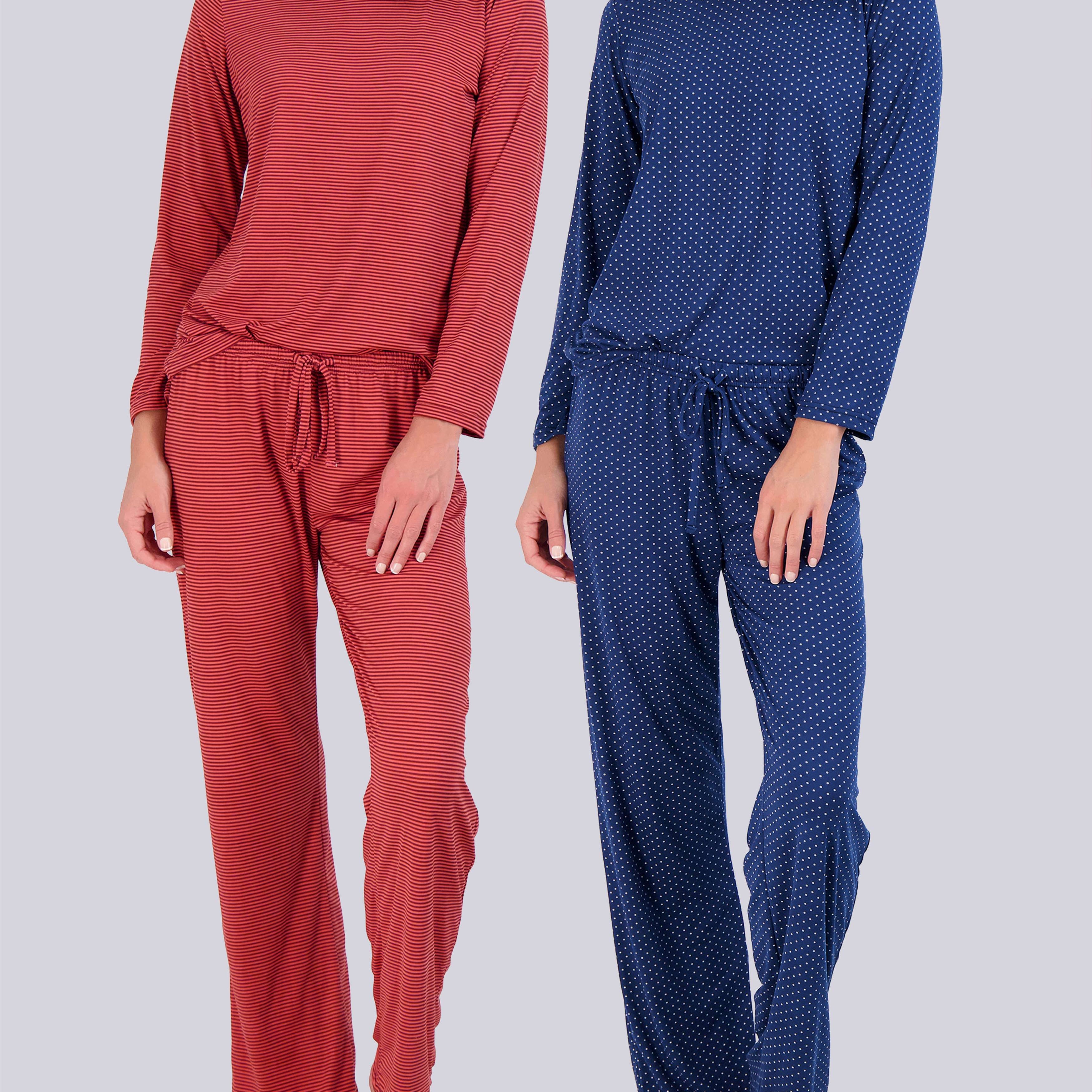 2 Pack: Women’s Pajama Set Super-Soft Long Sleeve Top With Pants