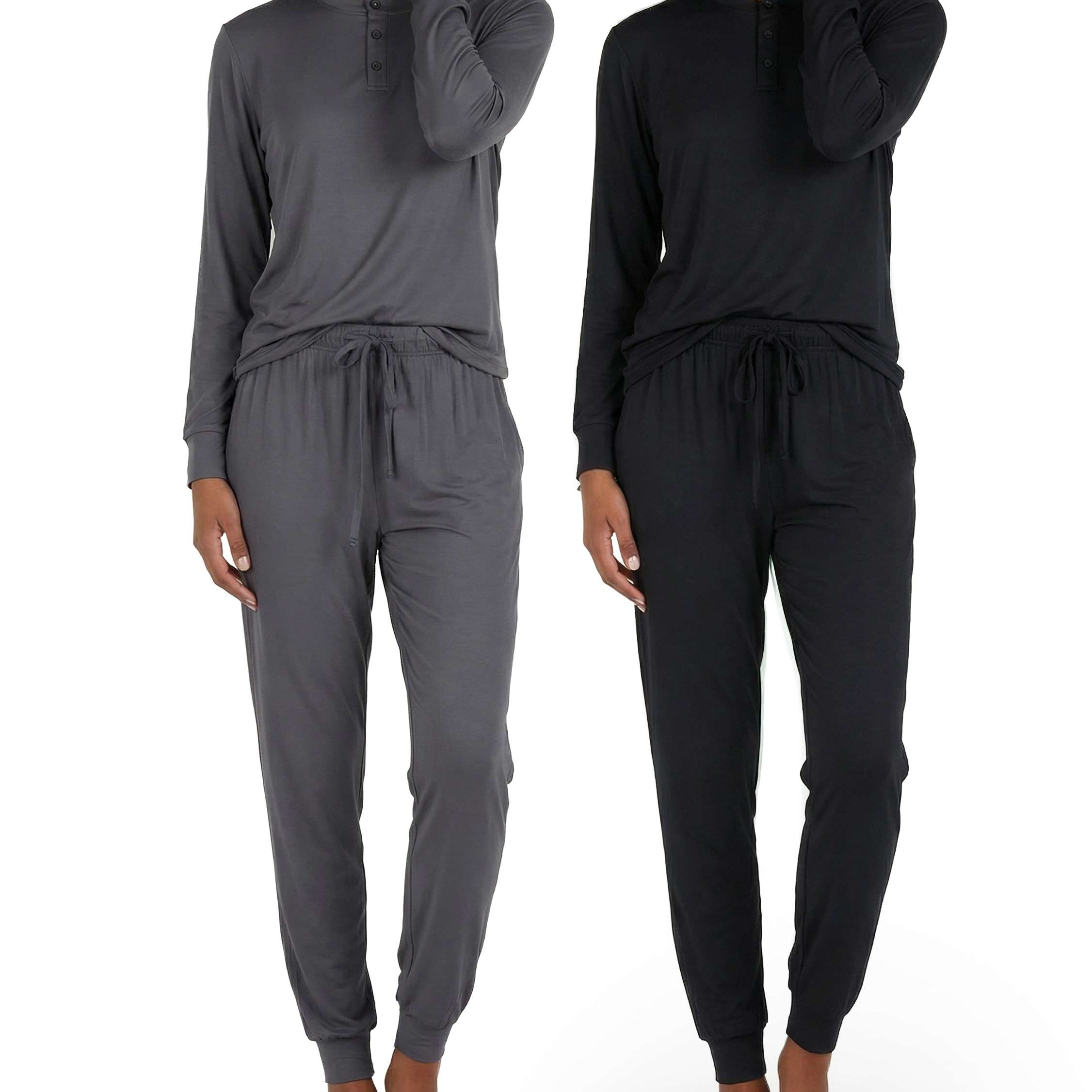 4 Piece: Womens Long Sleeve Henley & Jogger Lounge Pajama Set