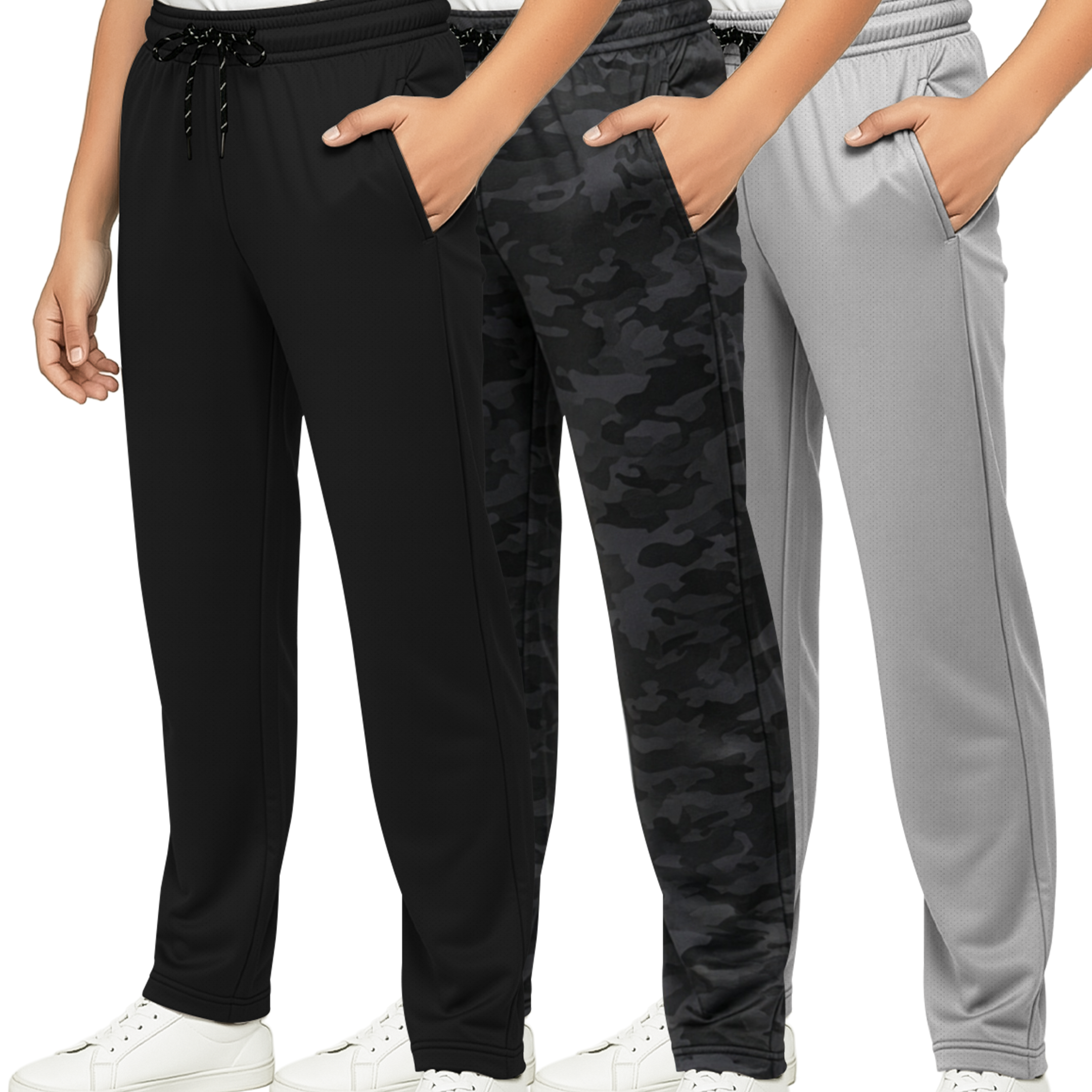 3 Pack: Boys Mesh Open Bottom Active Sweatpants