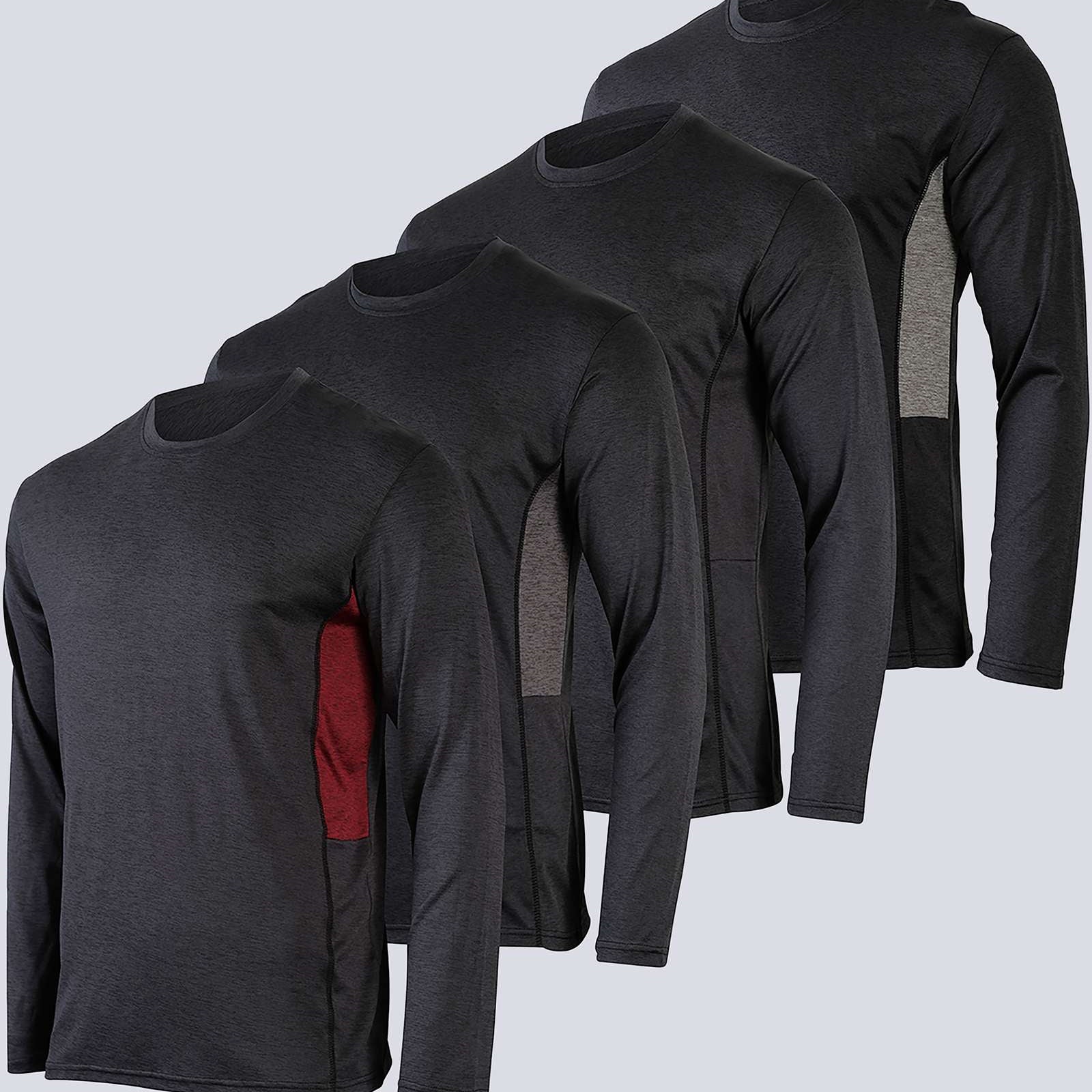 Real Essentials 4 Pack: Men's Dry-Fit UV Moisture Wicking UPF 50+ SPF Sun Protective Fishing Hiking Swim Long Sleeve Shirt