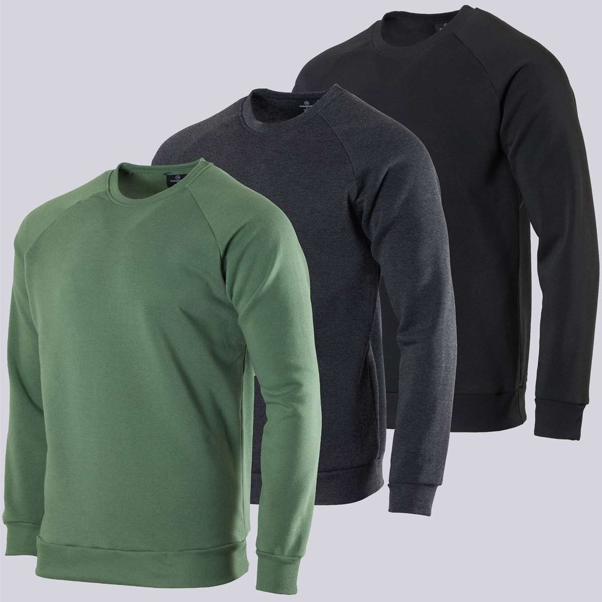 3 Pack: Mens Fleece Crewneck Pullover Sweatshirt