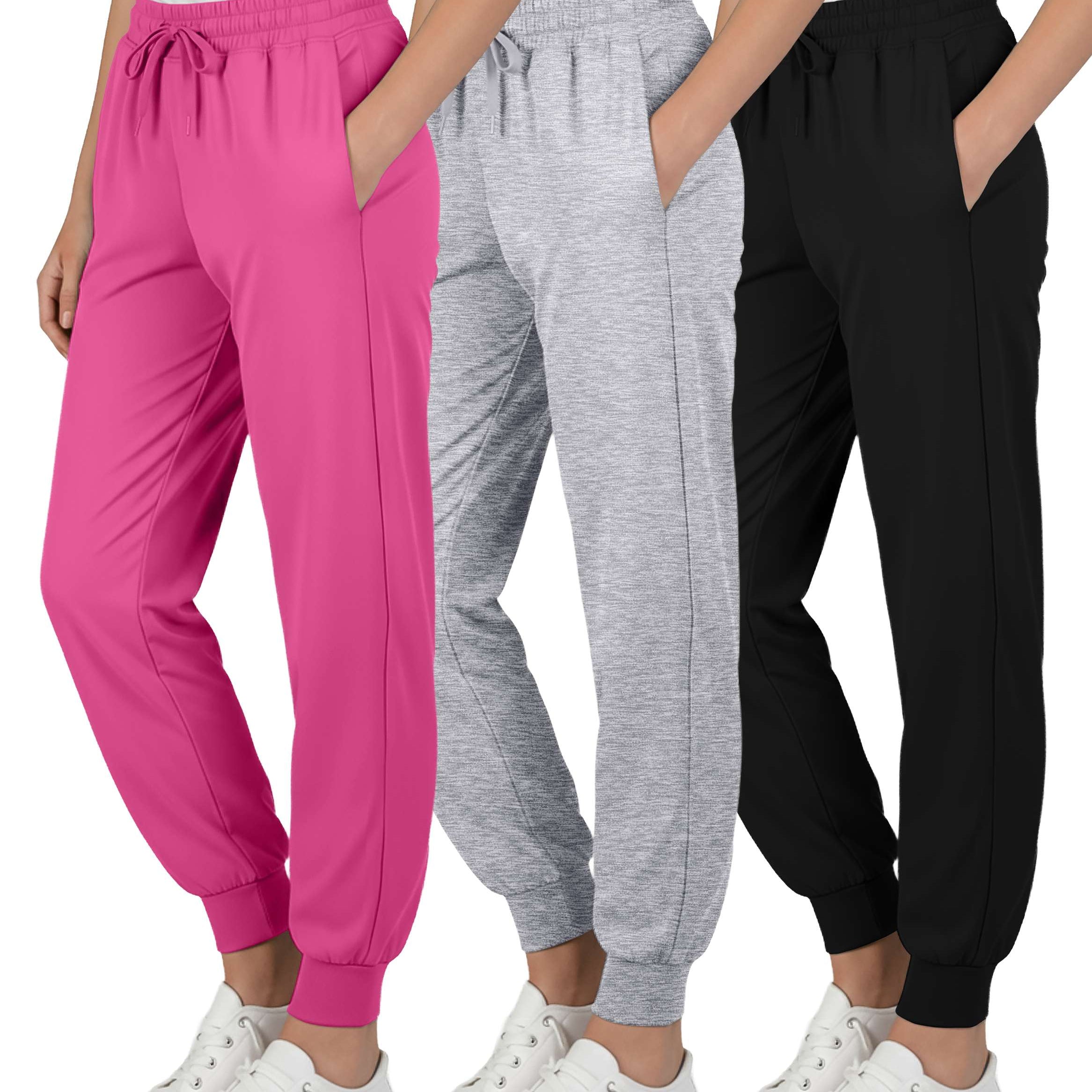 3 Pack: Girls' Dry-Fit Jogger Sweatpants Soft Active Athletic Kids Joggers with Pockets & Drawstring