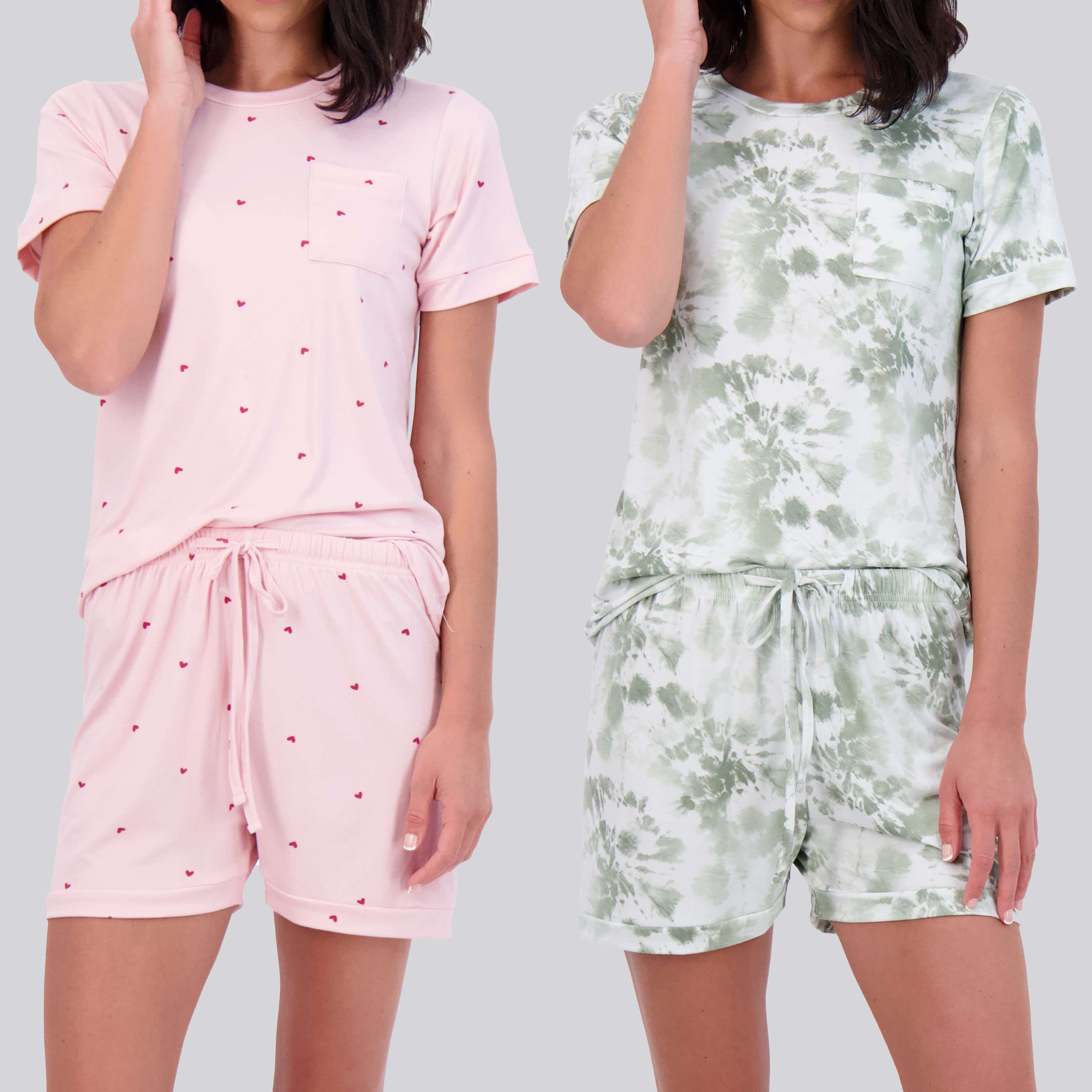 4 Piece: Womens Short Sleeve with Shorts Pajama Set