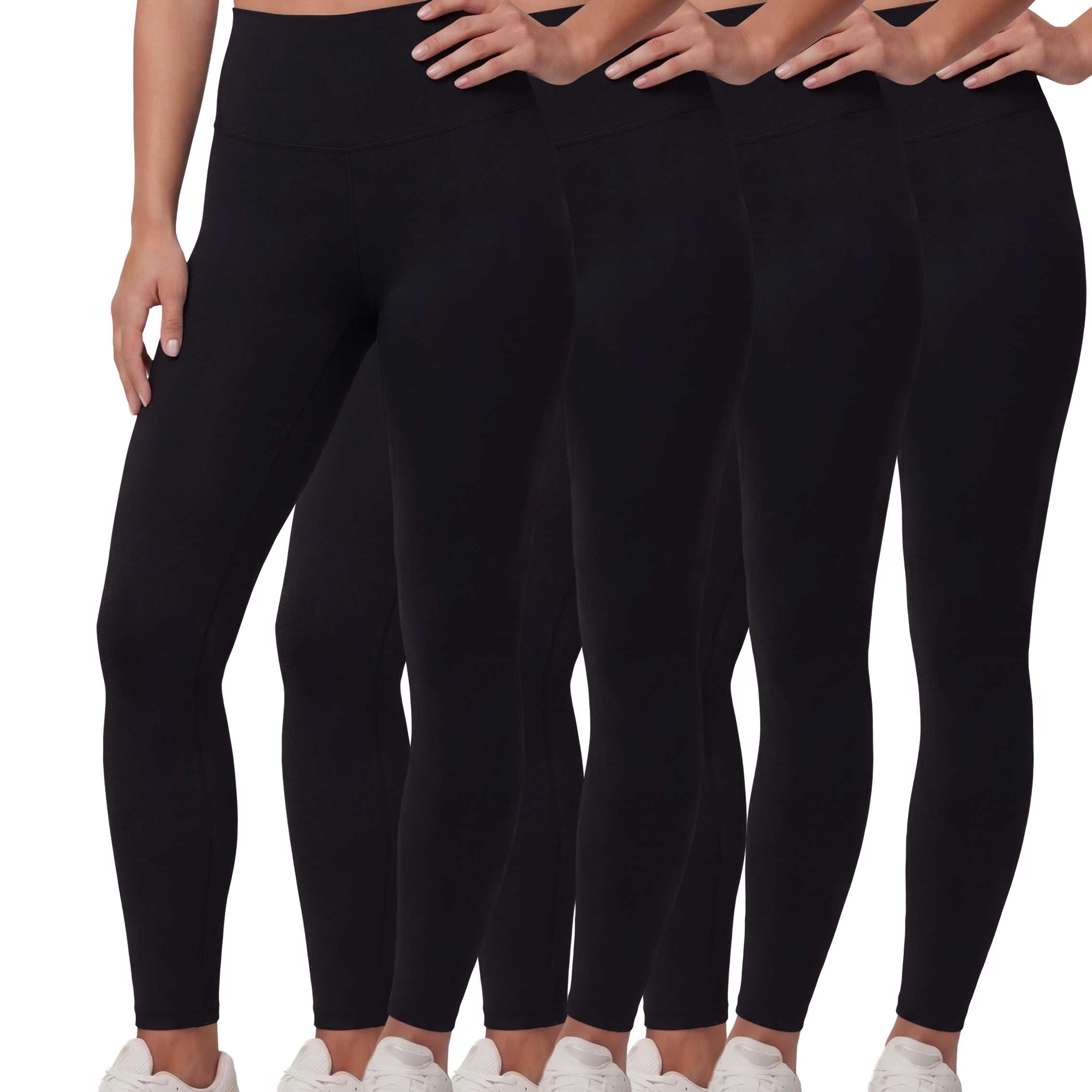 Real Essentials 4 Pack: Women's Workout Athletic Leggings Yoga Pants Tummy Control High Waisted Running Gym Pilates Soft