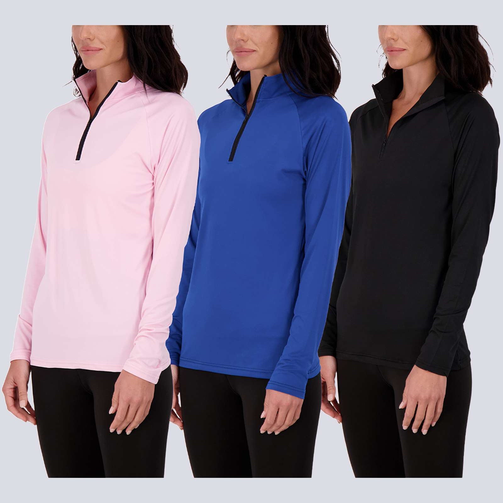 3 Pack: Womens Dry-Fit Active Long Sleeve Quarter Zip