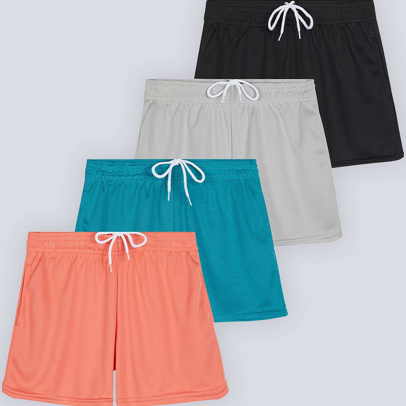 4 Pack: Girls' Mesh Athletic Performance Shorts