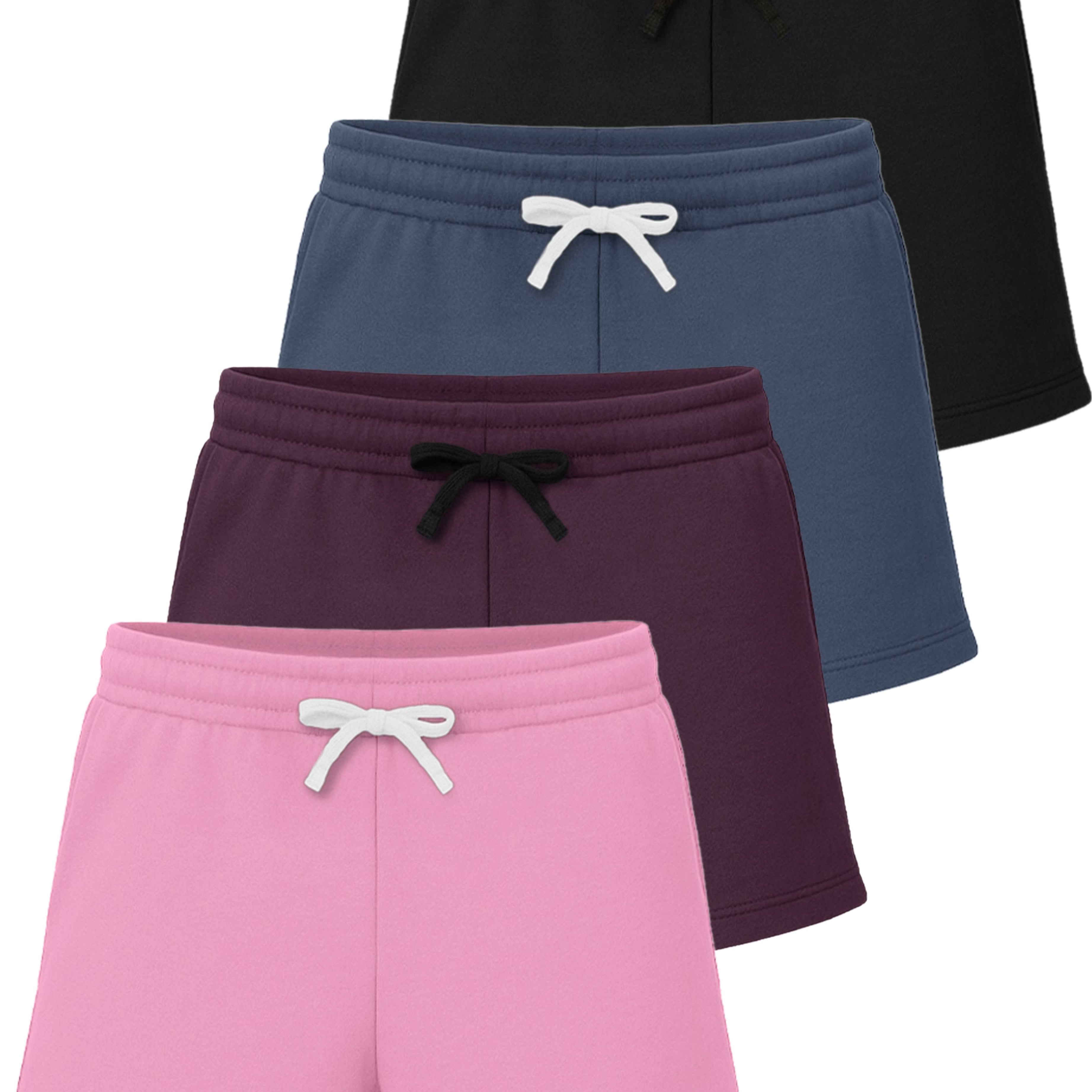 Real Essentials 4 Pack: Girls Fleece Shorts – Ultra Soft Pull On Lounge & Sport Shorts for School, Play & Everyday Comfort