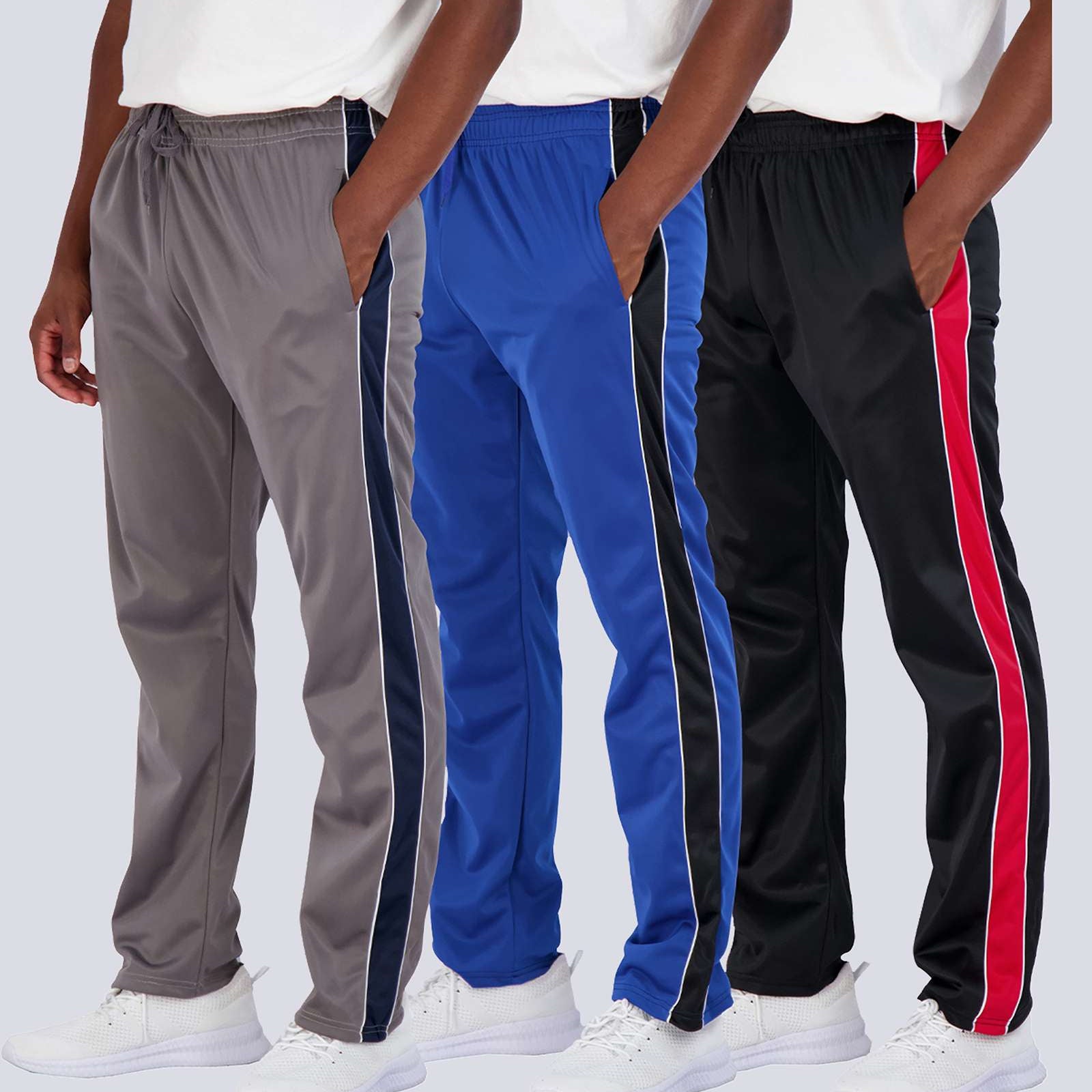 3 Pack: Mens Active Athletic Casual Tricot Open Bottom Sweatpants with Pockets (Available in Big & Tall)