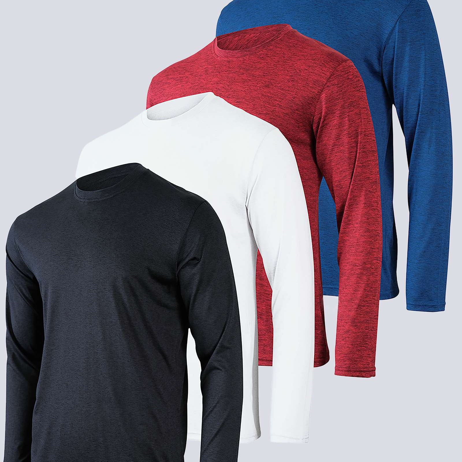 Real Essentials 4 Pack: Men's Dry-Fit UV Moisture Wicking UPF 50+ SPF Sun Protective Fishing Hiking Swim Long Sleeve Shirt