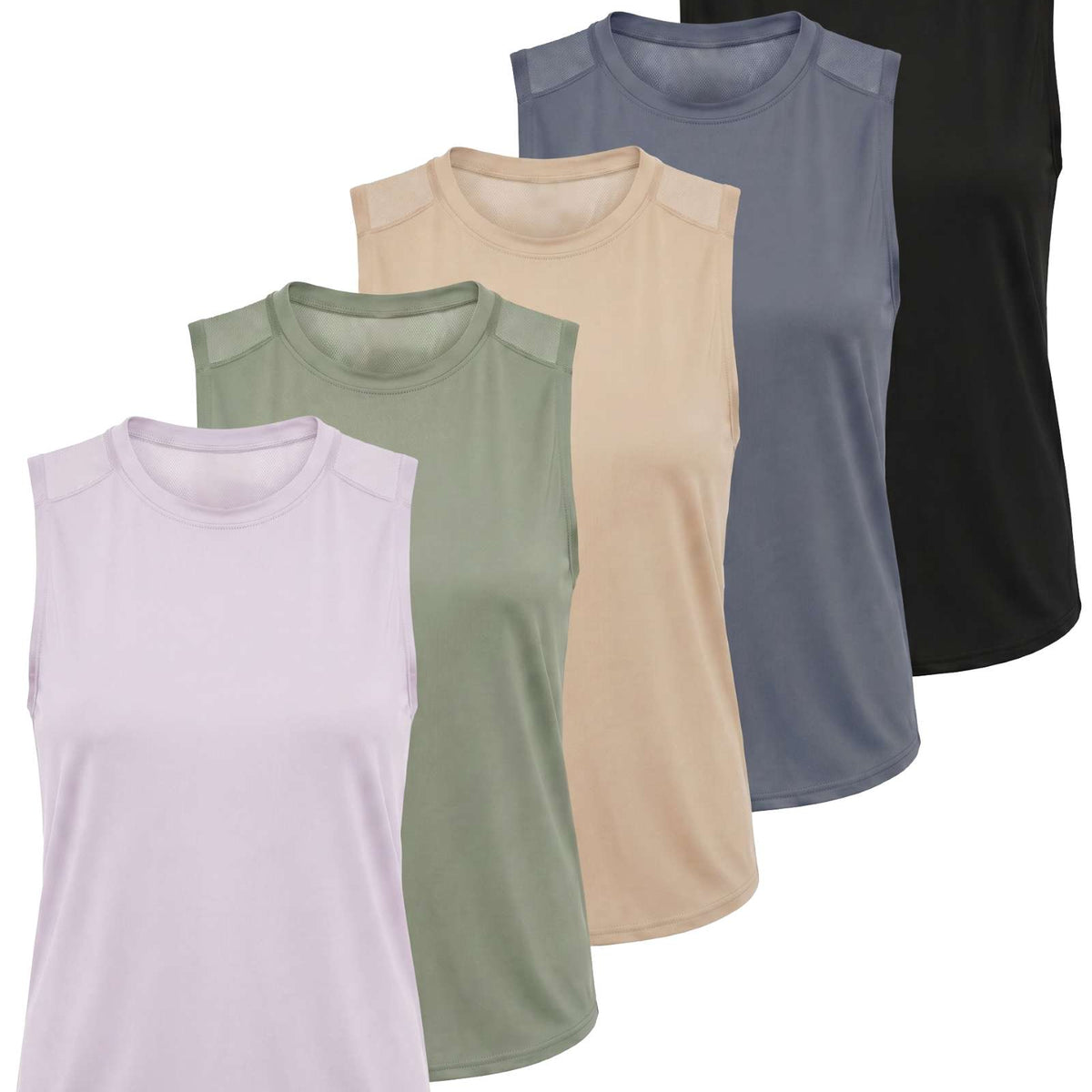 Real Essentials 5 Pack Women's Dry Fit Tank Tops Sleeveless Racerback Athletic Workout - Set 7