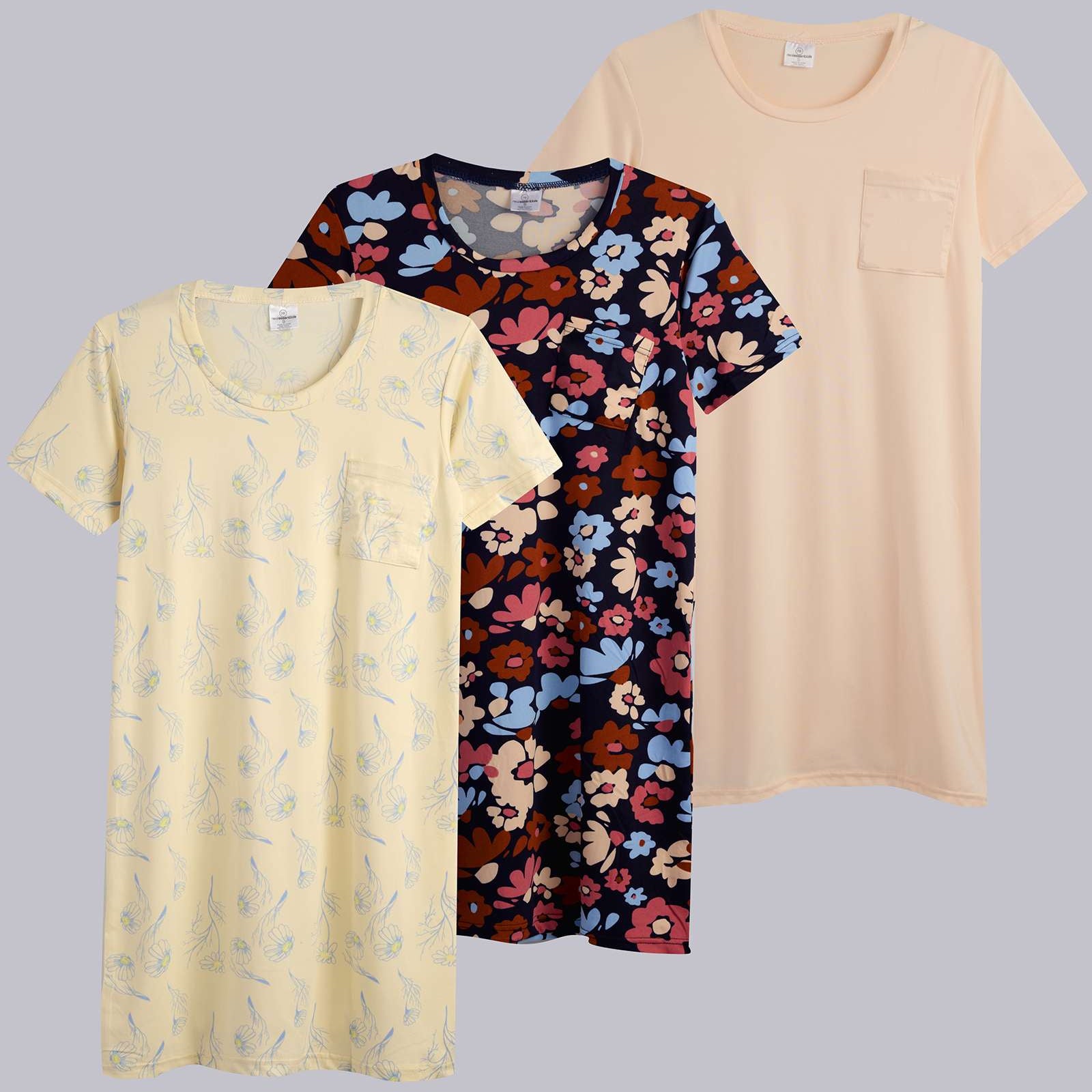 3 Pack: Womens Short-Sleeve Ultra-Soft Nightshirt Sleep Dress