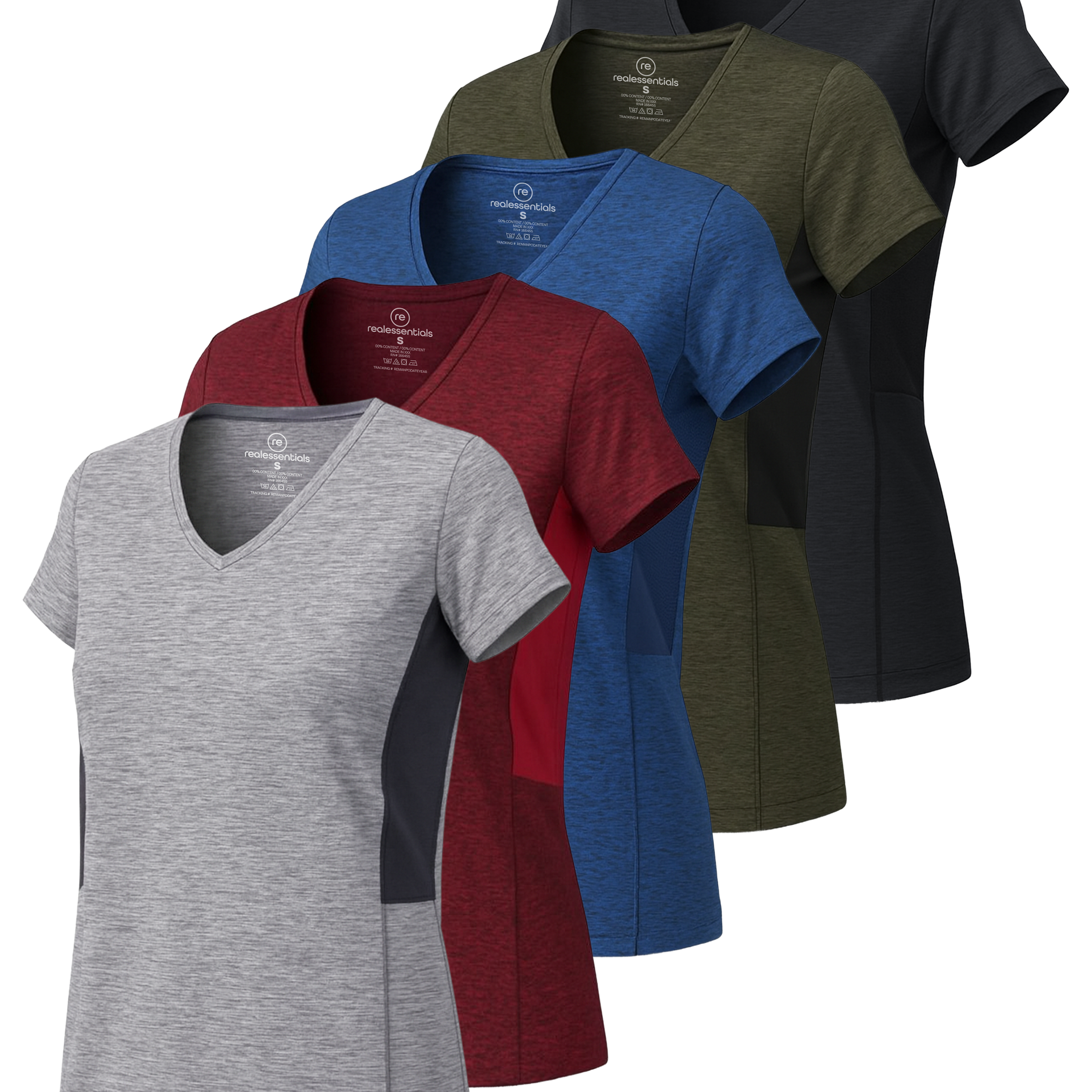 5 Pack: Womens Short Sleeve Dry-Fit V-Neck T-Shirt