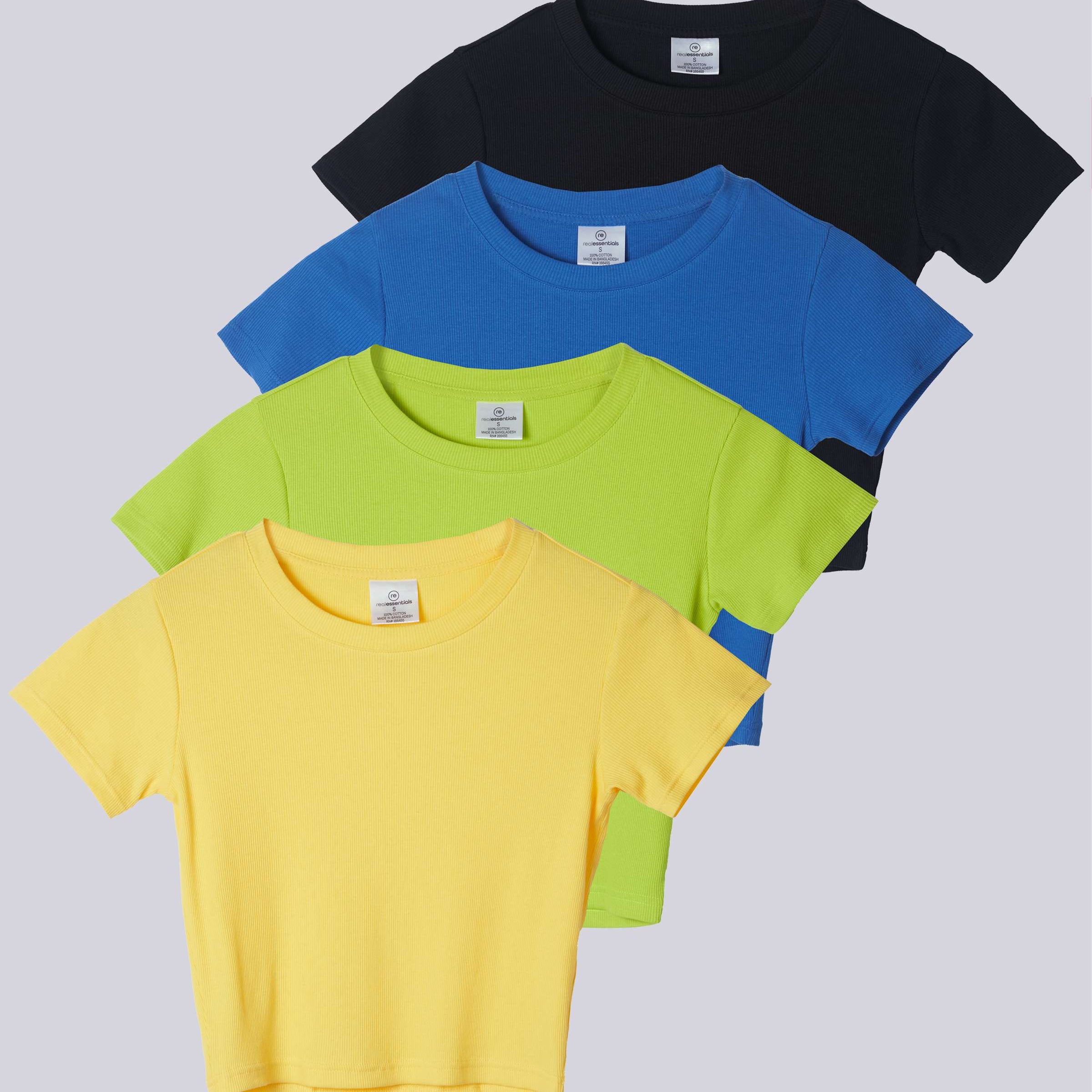 4 Pack: Women's Short Sleeve Ribbed Knit Crop Top
