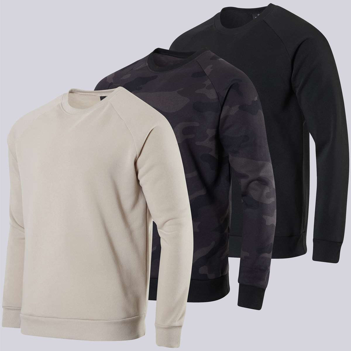 3 Pack: Mens Fleece Crewneck Pullover Sweatshirt
