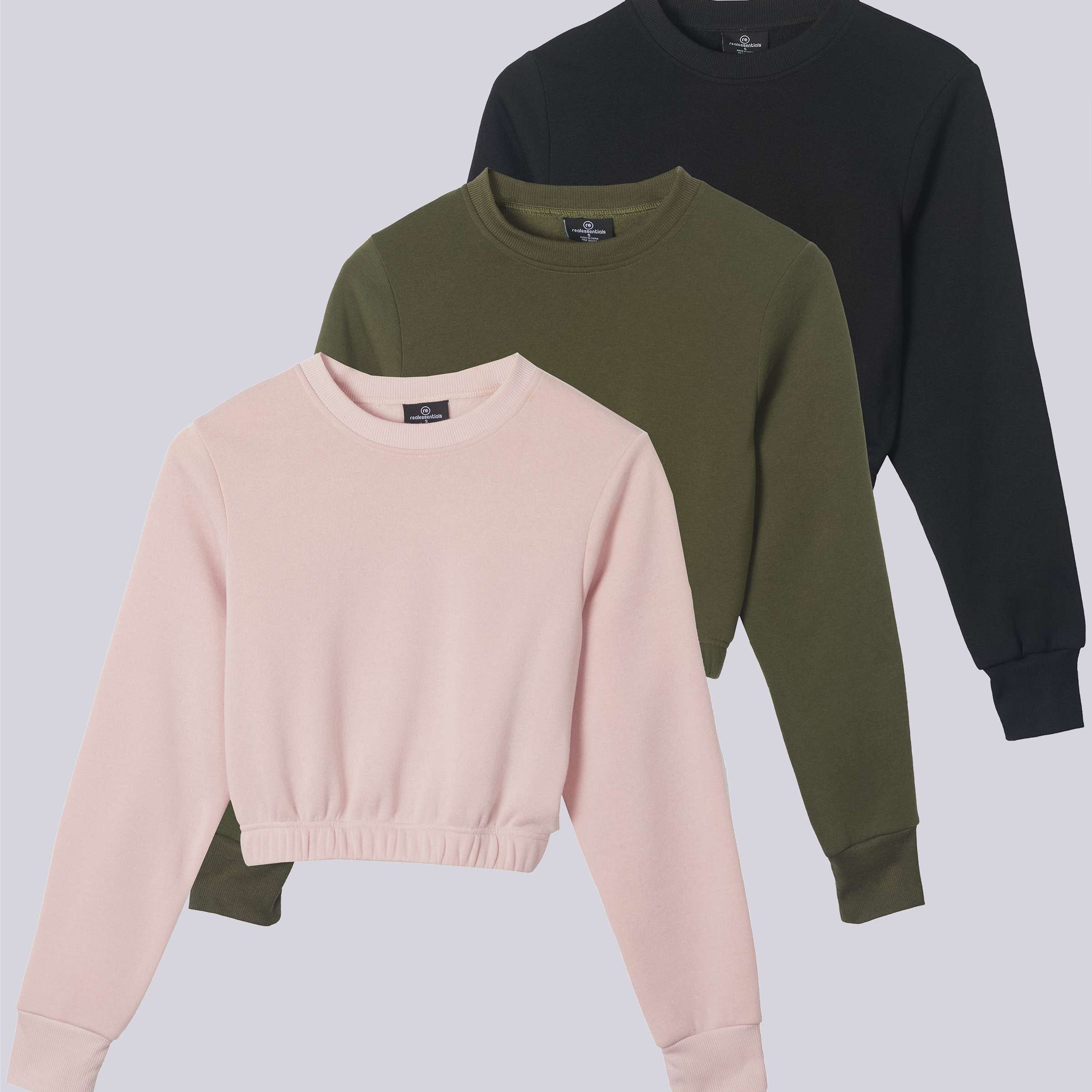 3 Pack: Women's Fleece Cropped Sweatshirt (Available in Plus Size)