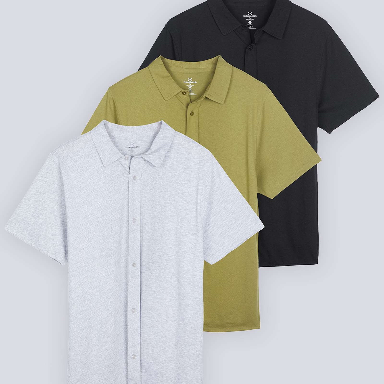 3 Pack: Men's Regular Fit Short Sleeve Button Down Shirt (Available in Big & Tall)