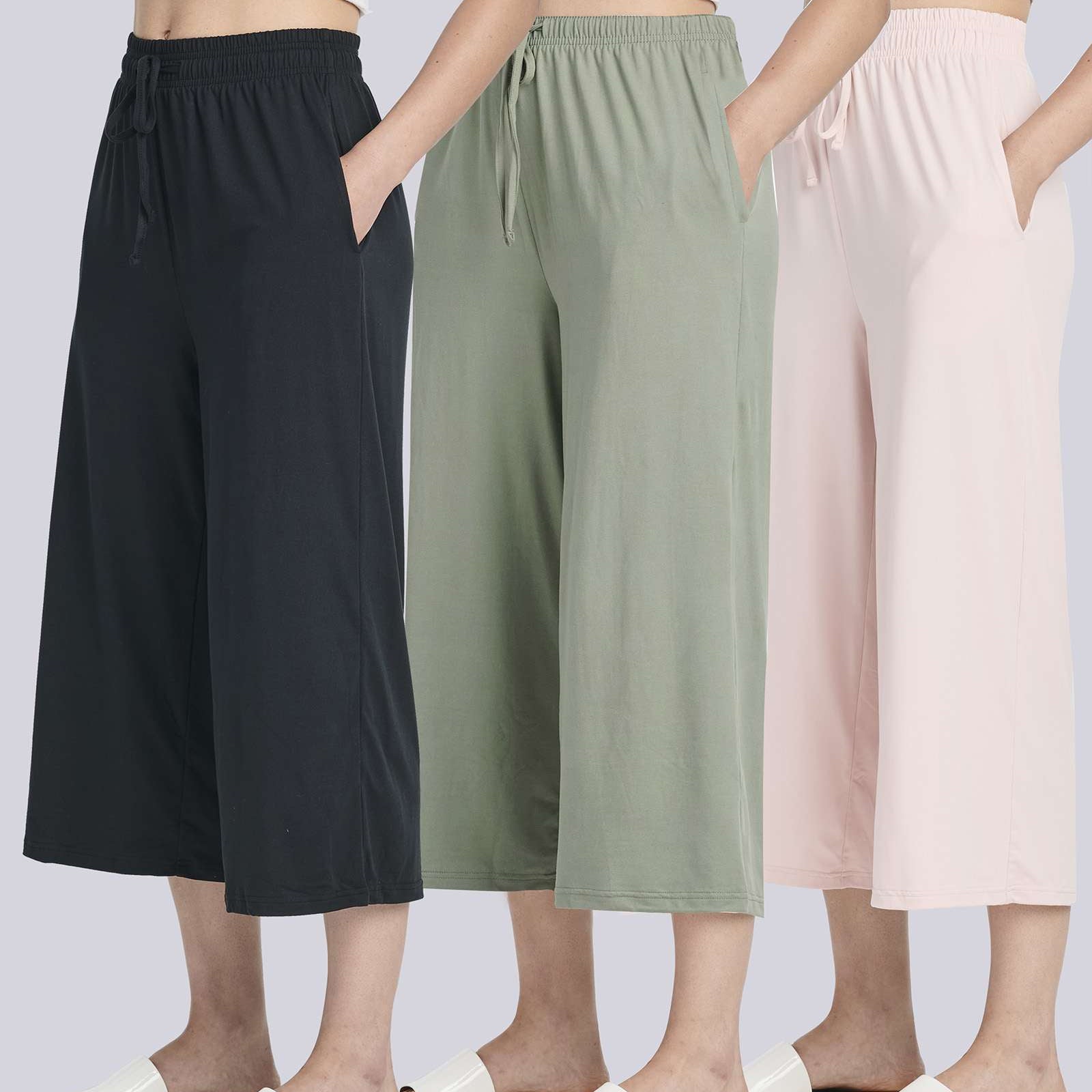 3 Pack: Women's Ultra-Soft Wide Leg Capri Pants