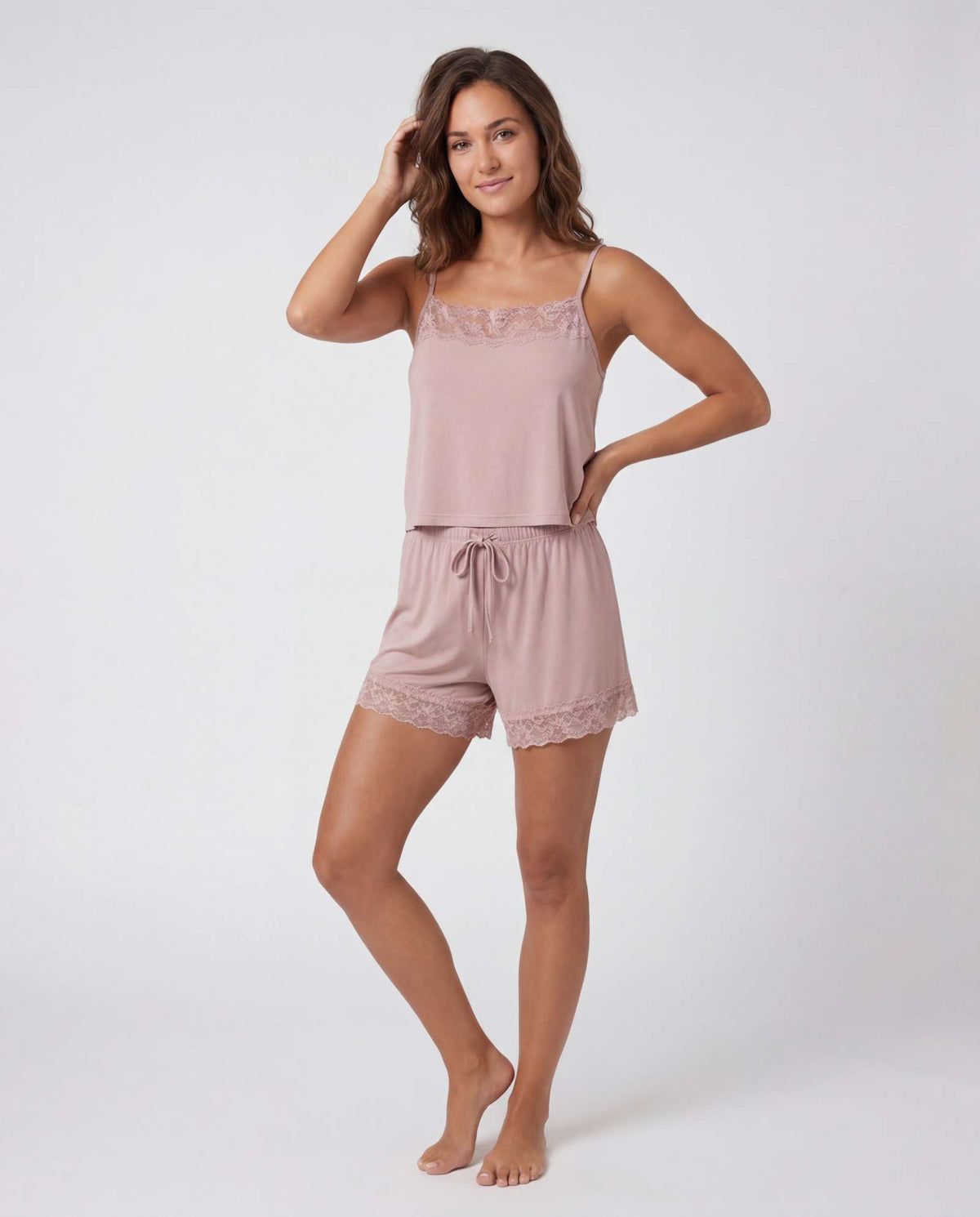 Real Essentials 2 Pack Women's Pajama Sets 2 Piece Lace Trim Cami Tank Shorts Sleepwear PJs - Solid Ballad Blue, Solid Pale Lilac