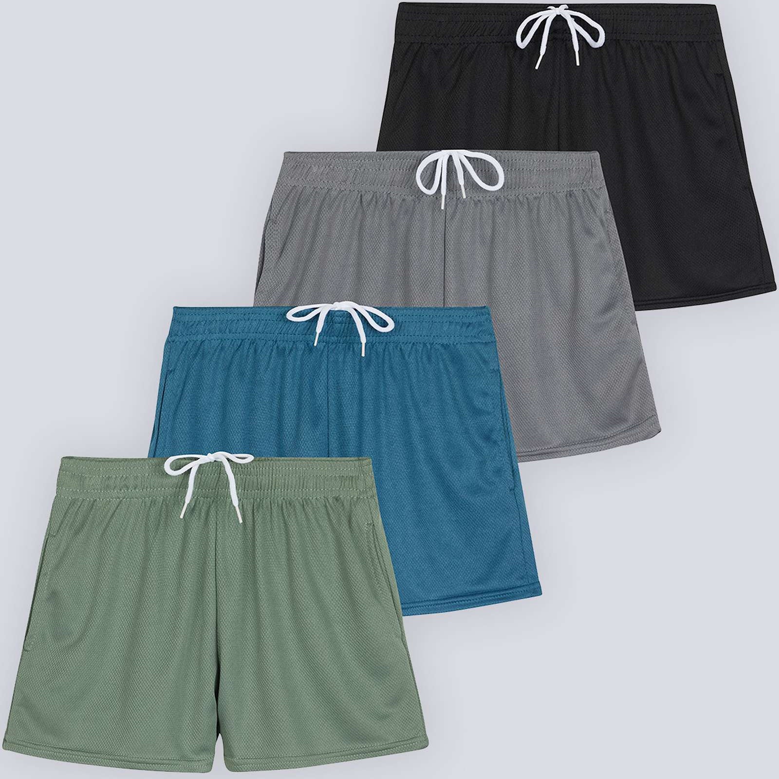 4 Pack: Girls' Mesh Athletic Performance Shorts