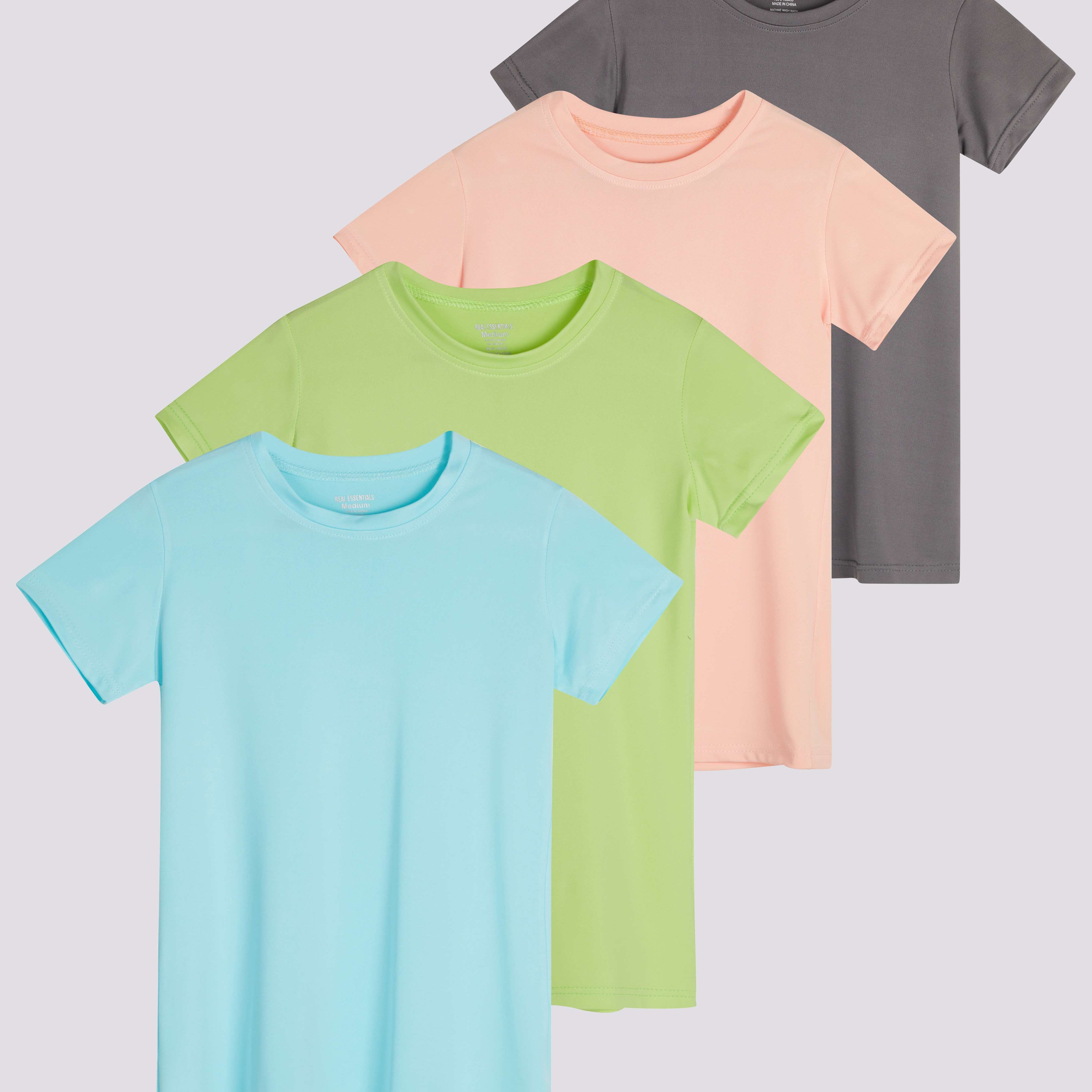 4 Pack: Girls Short Sleeve Dry-Fit Crew Neck Active T-Shirt