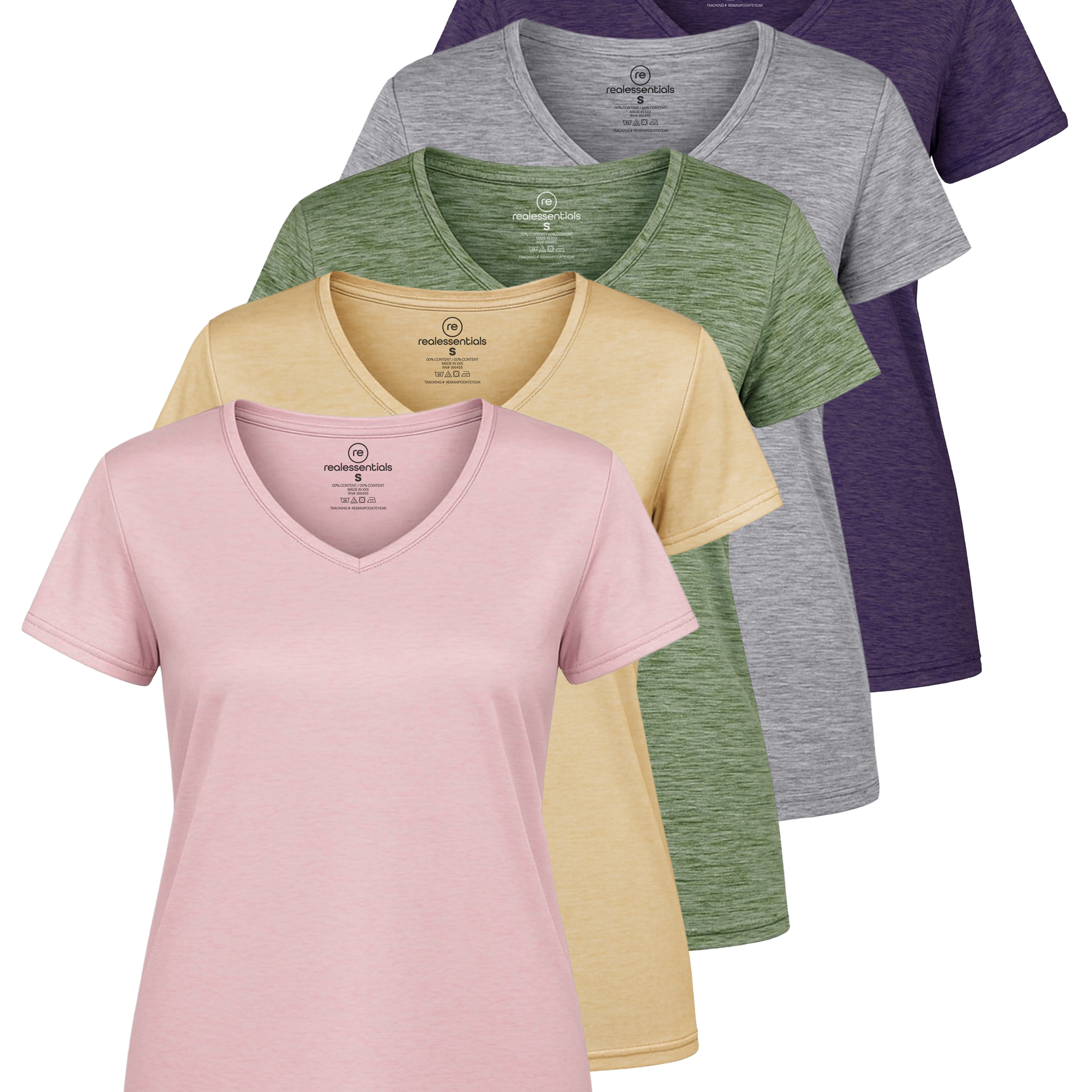 5 Pack: Womens Short Sleeve Dry-Fit V-Neck T-Shirt