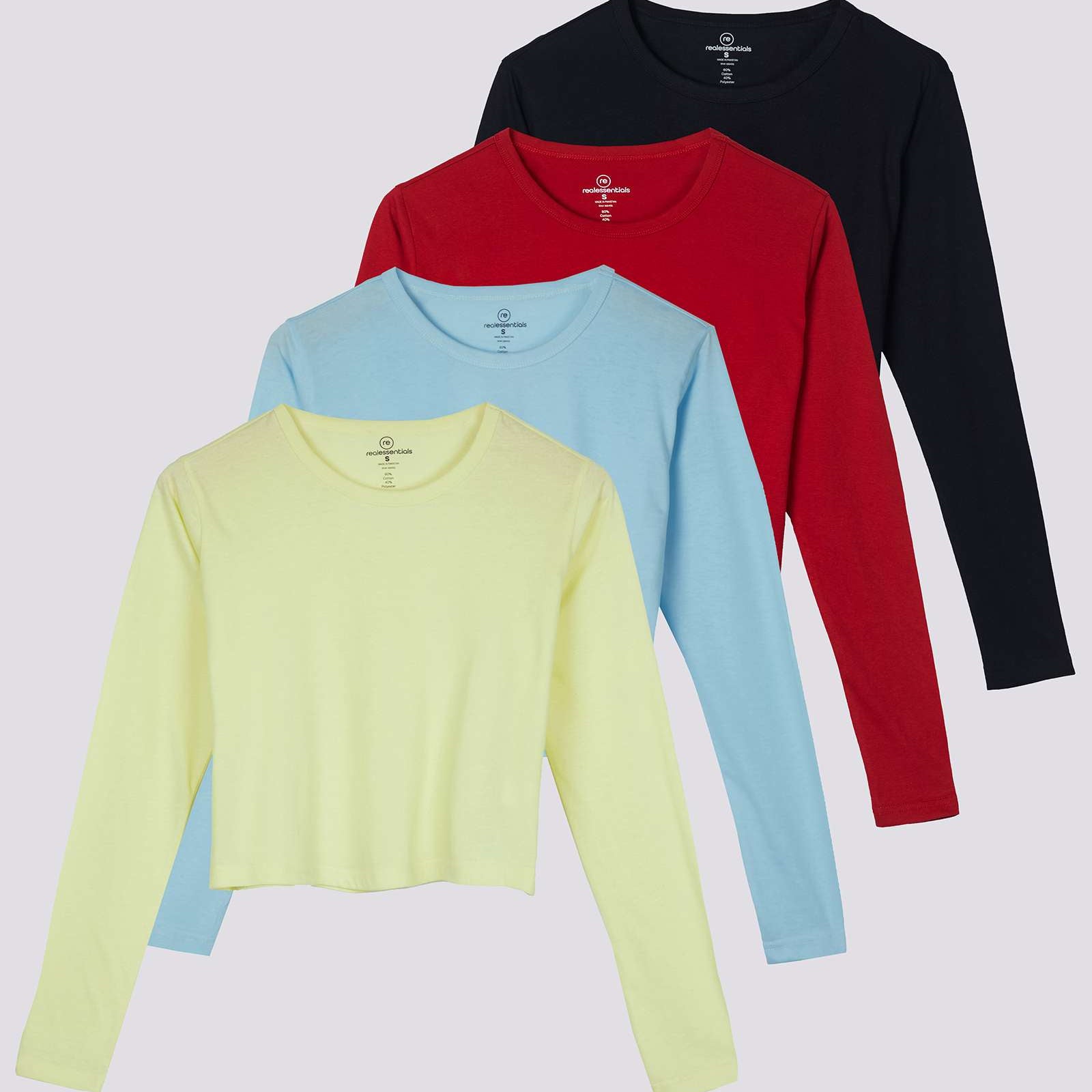 4 Pack: Women's Long Sleeve Crew Crop Top ( Available in Plus Size)