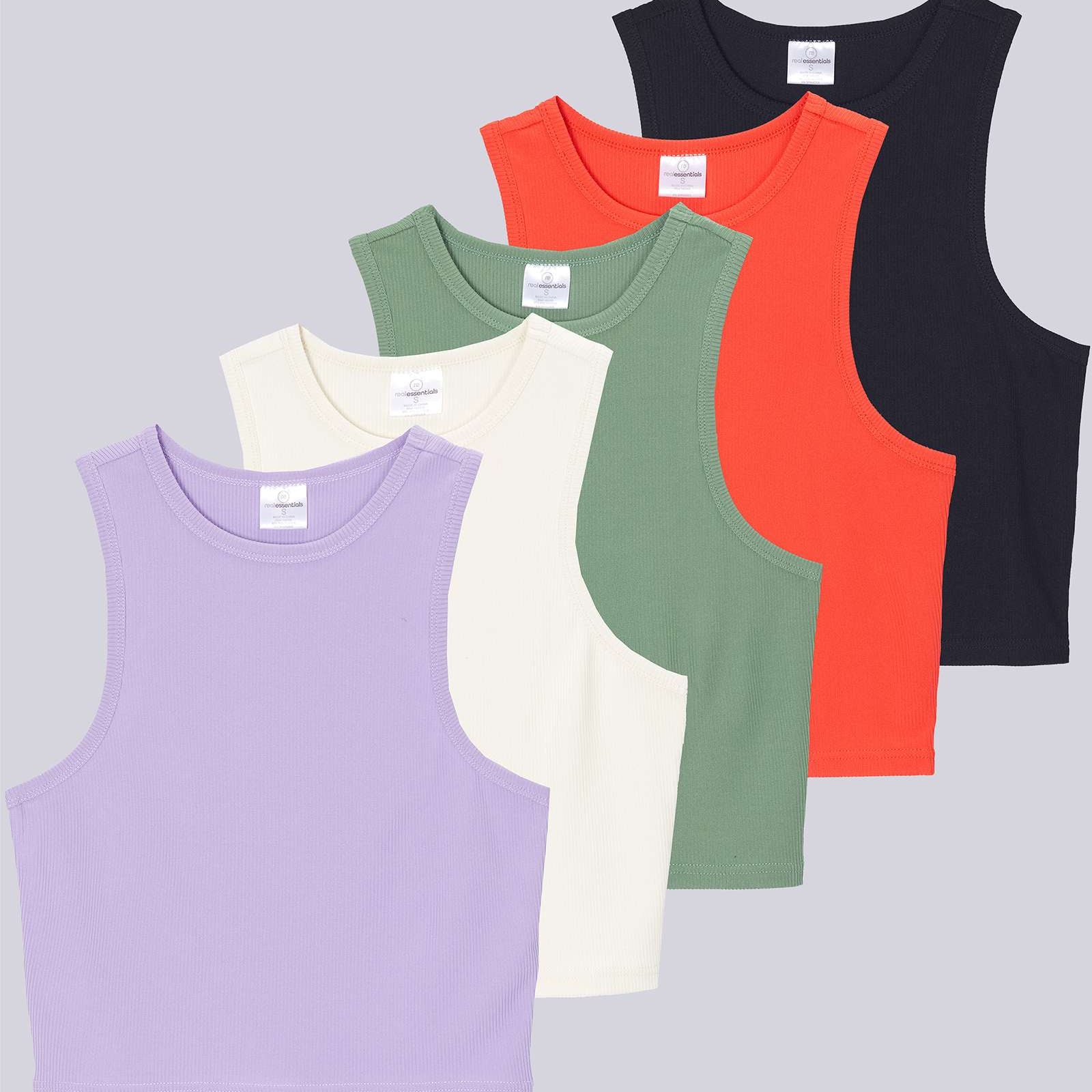 5 Pack: Women's Ribbed Sleeveless Cropped Tank Top