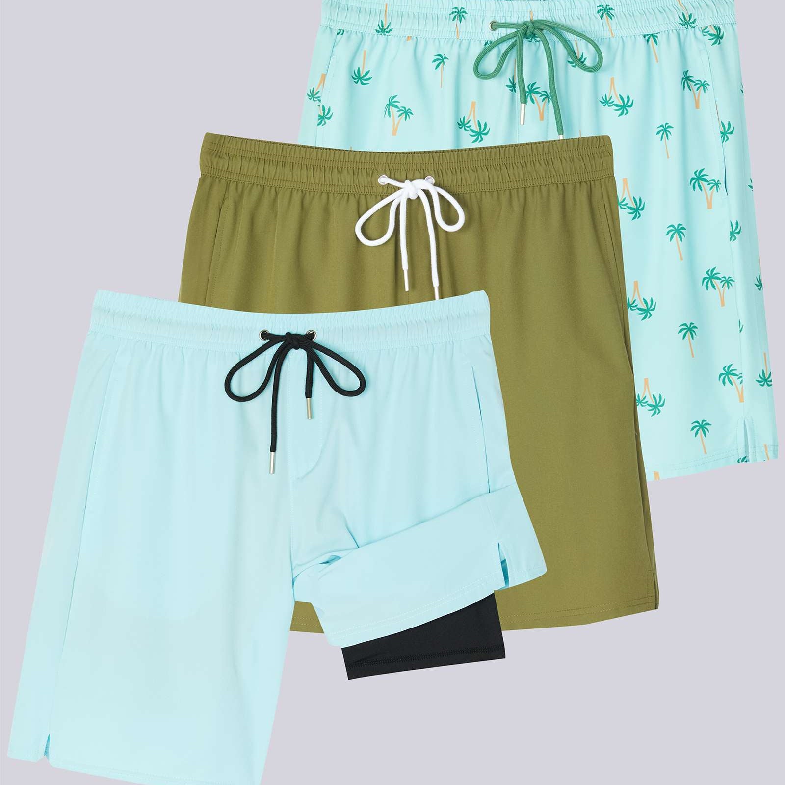 3 Pack: Men's 9" 2-in-1 Board Shorts with Compression Liner