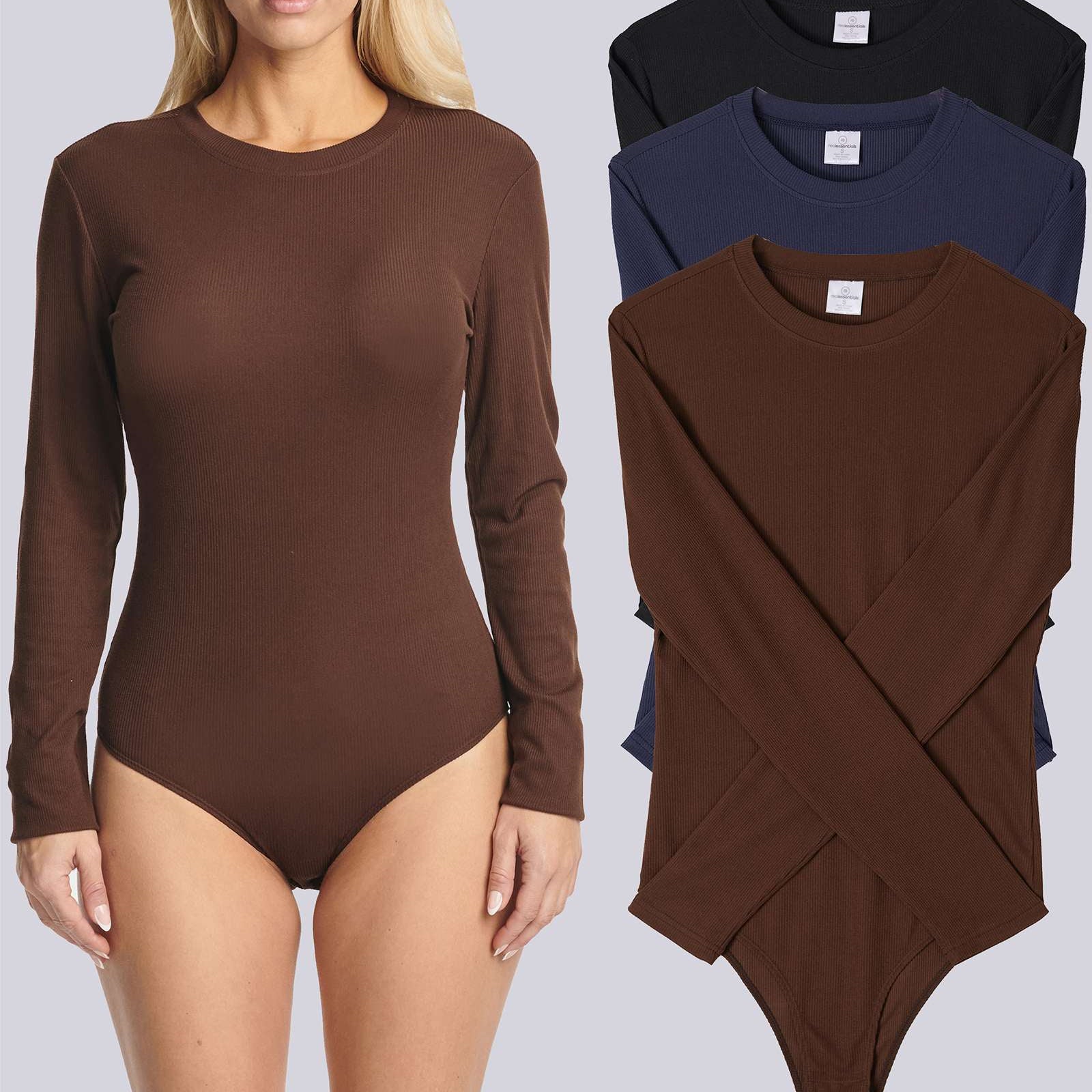3 Pack: Women's Long Sleeve Ribbed Bodysuit