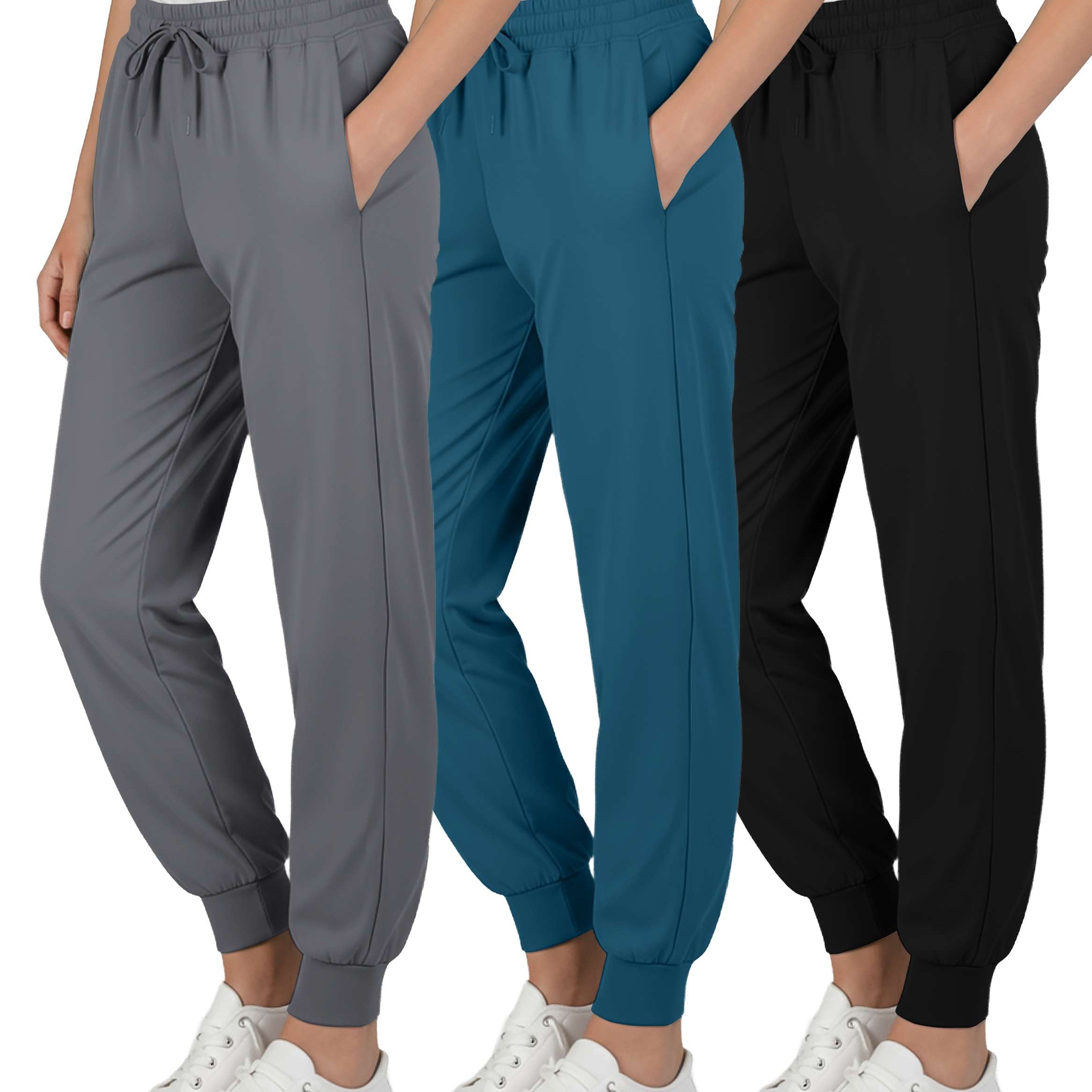 3 Pack: Girls' Dry-Fit Jogger Sweatpants Soft Active Athletic Kids Joggers with Pockets & Drawstring