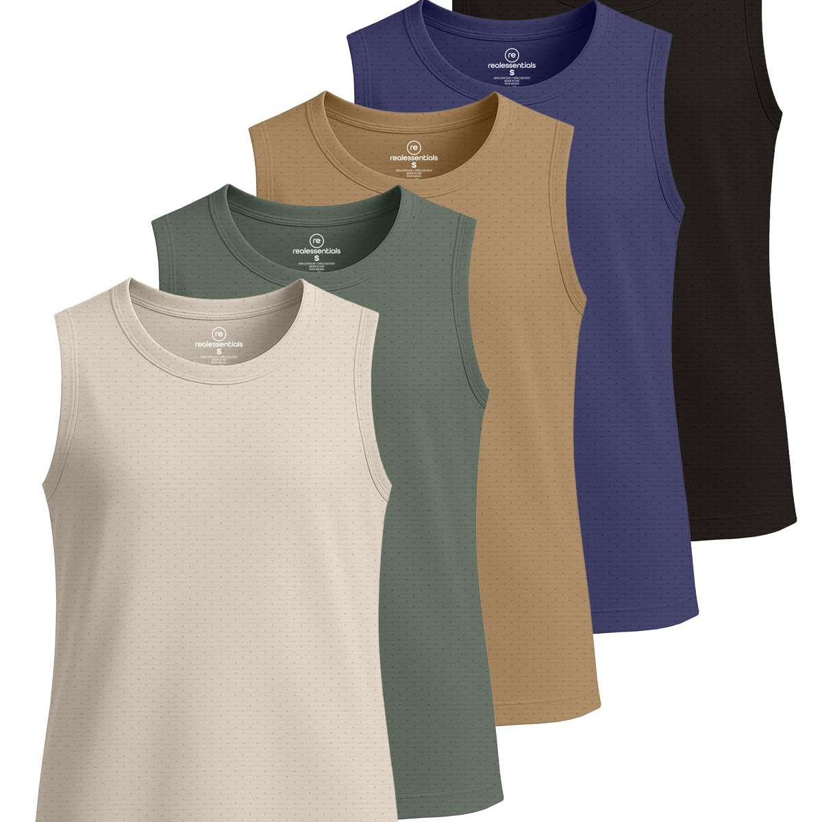 Real Essentials 5 Pack: Girls Breeze Tech Tank Tops – Moisture-Wicking Sports, Dance & Athletic Workout Sleeveless Shirts
