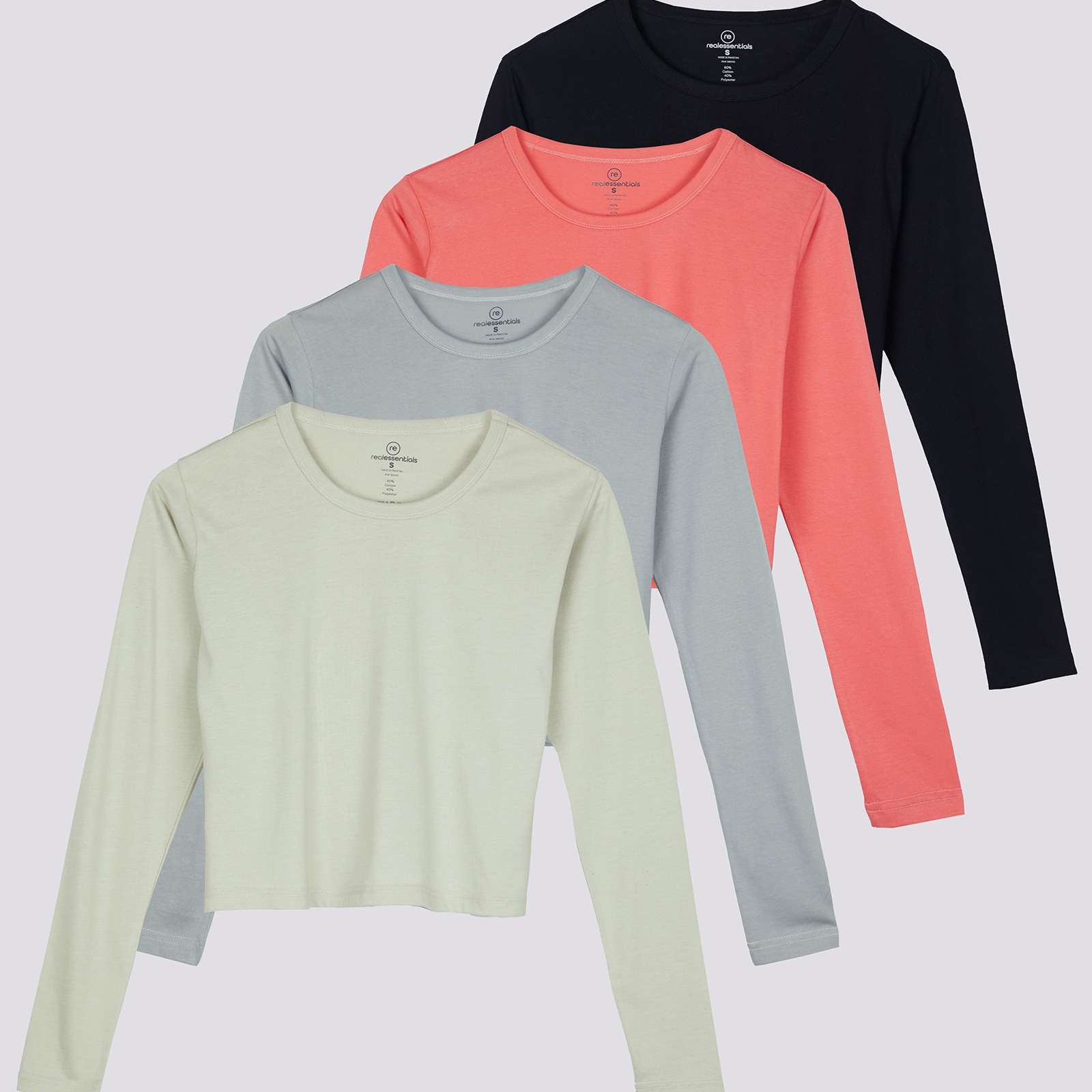 4 Pack: Women's Long Sleeve Crew Crop Top ( Available in Plus Size)