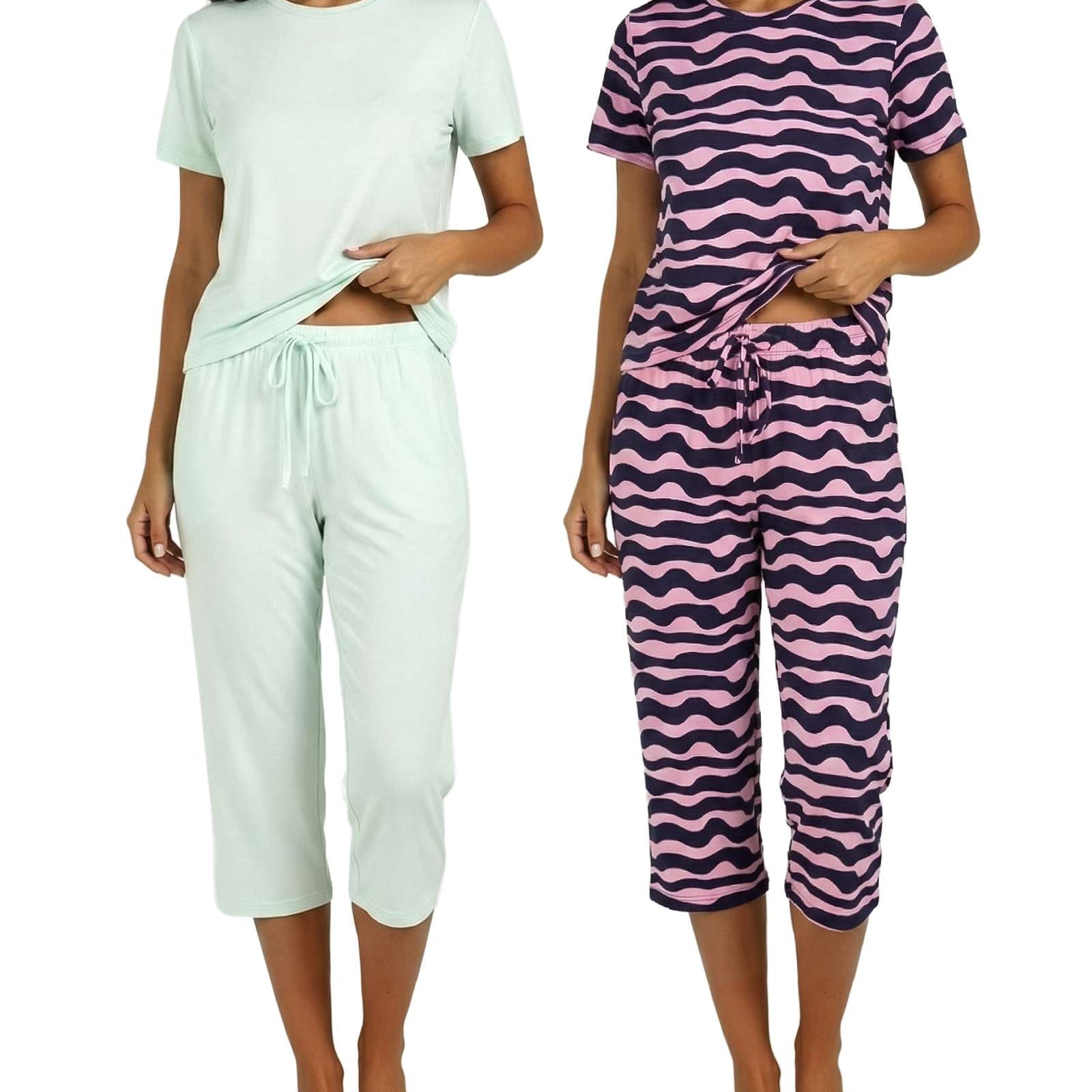 2 Pack: Women's Short-Sleeve PJ Top with Capri Pants
