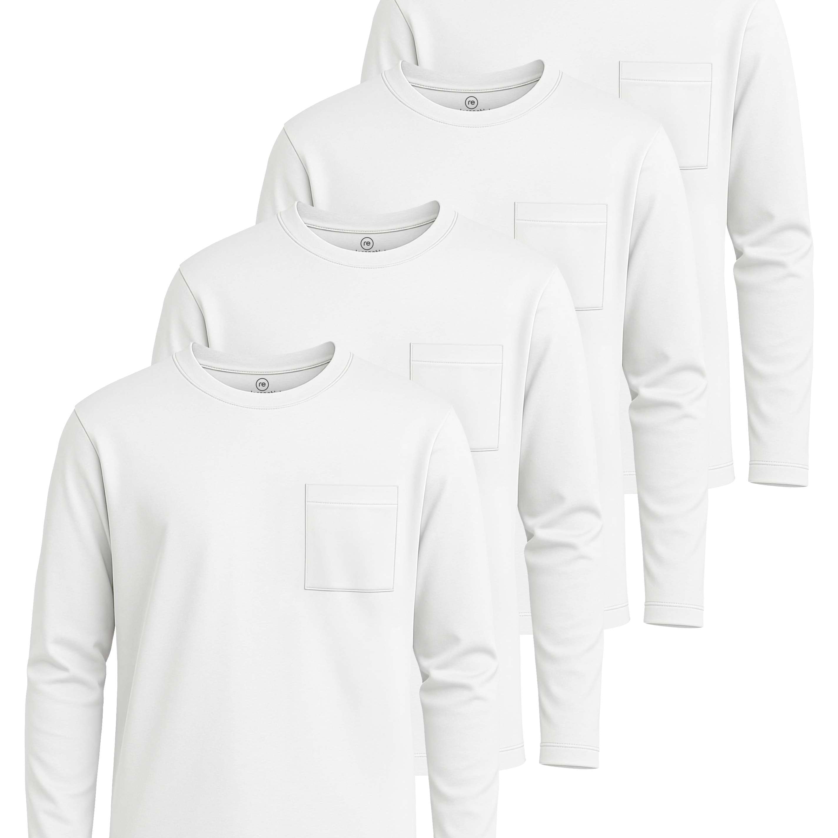 Real Essentials 4 Pack: Boys' Cotton Jersey Long Sleeve T-Shirt with Pocket - Kids Teens Youth Crew Neck Tee Top (Ages 4-16)